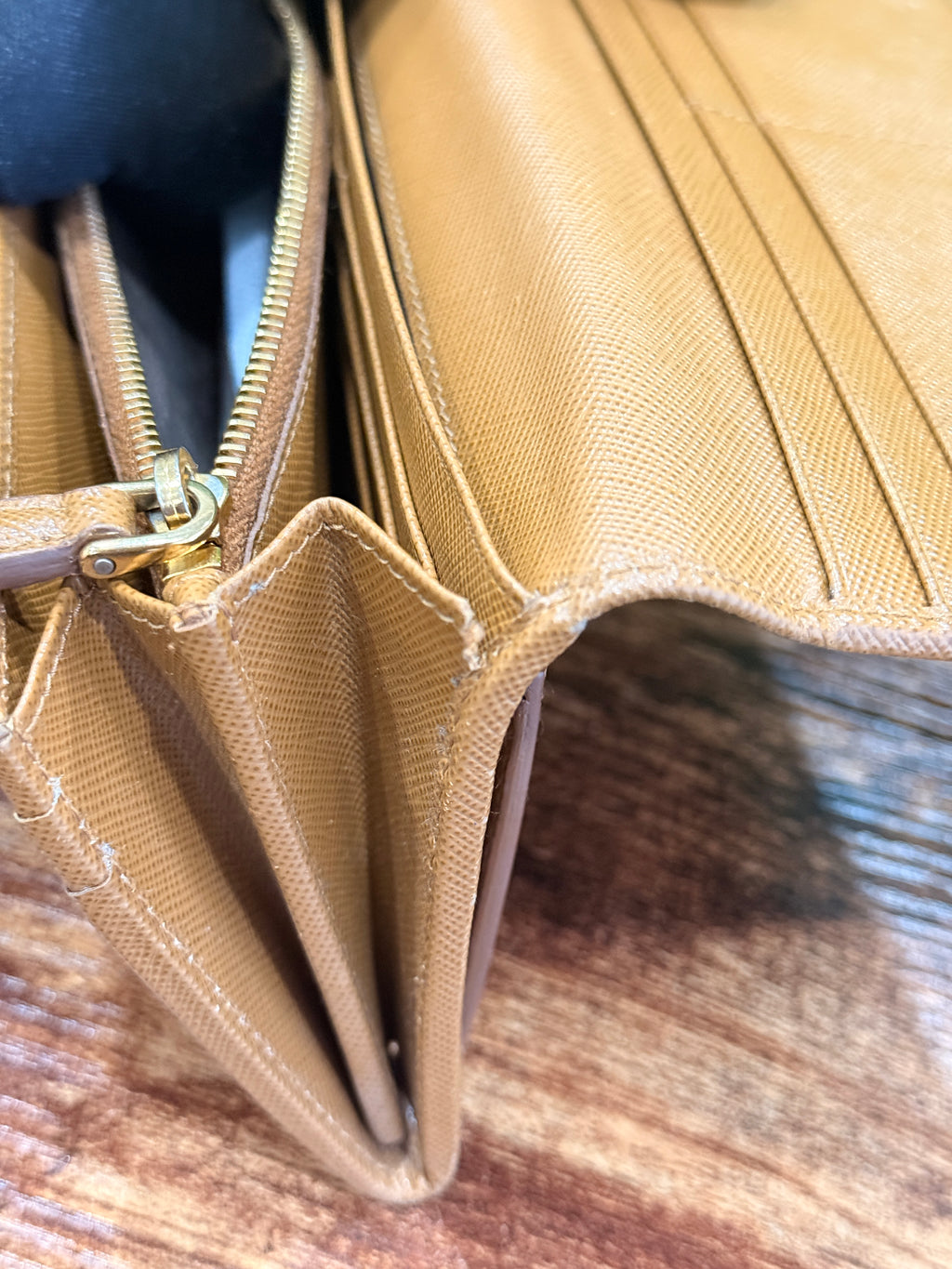 Prada Beige Saffiano Continental Flap Wallet