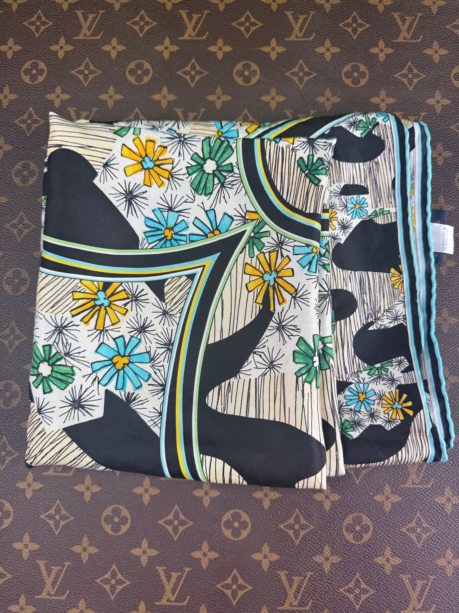 Louis Vuitton Black Floral Scarf