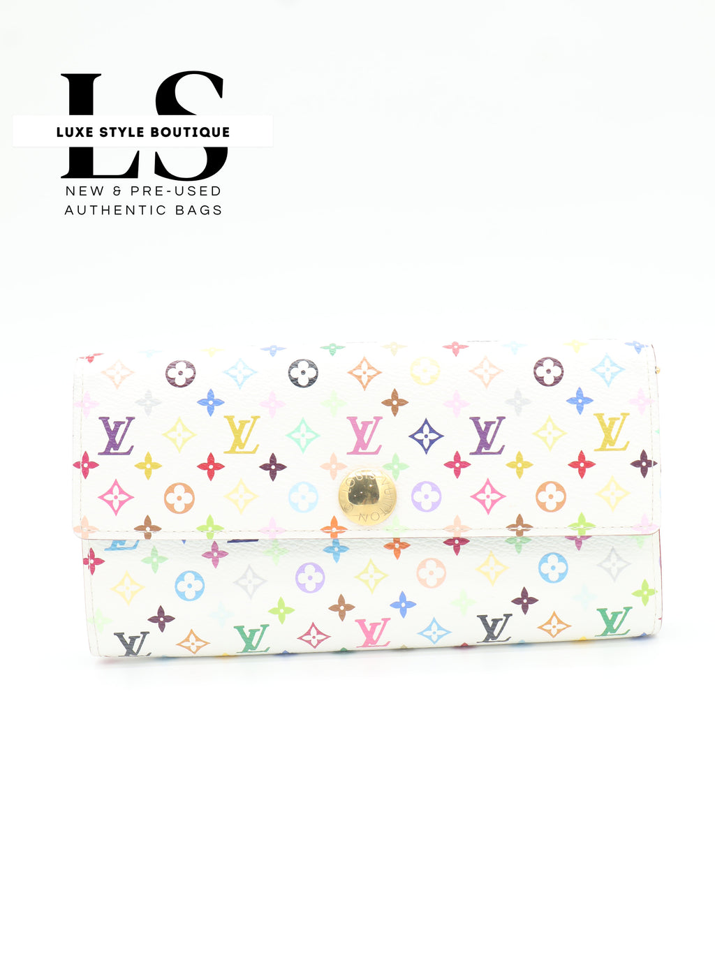 Louis Vuitton White Monogram Multicolor Sarah Flap Wallet