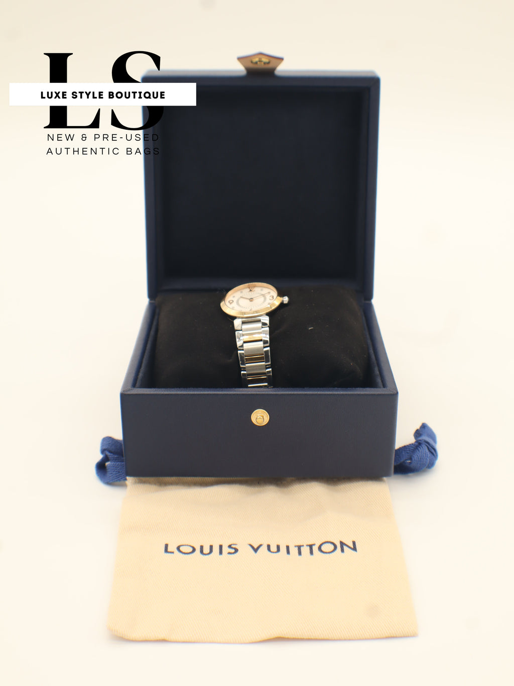 Louis Vuitton Tambour Slim Quartz 18k Gold & Stainless Steel w/Diamonds