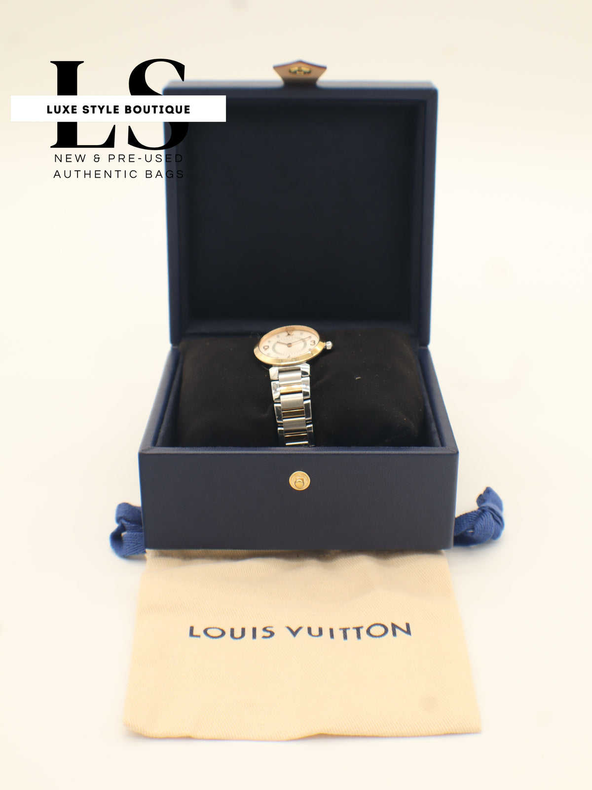 Louis Vuitton Tambour Slim Quartz 18k Gold & Stainless Steel w/Diamonds