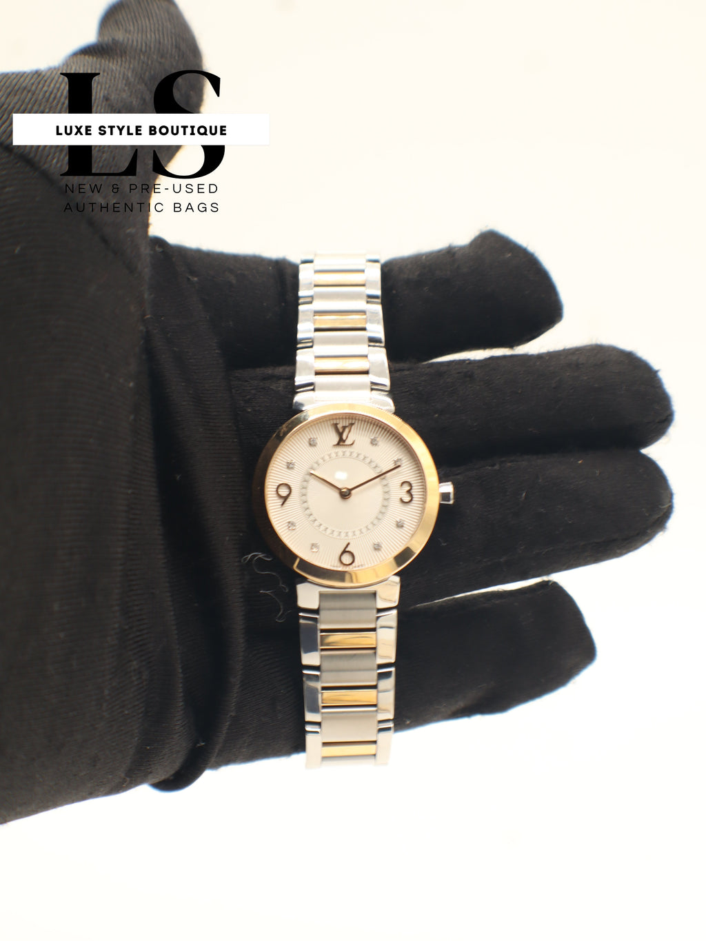 Louis Vuitton Tambour Slim Quartz 18k Gold & Stainless Steel w/Diamonds