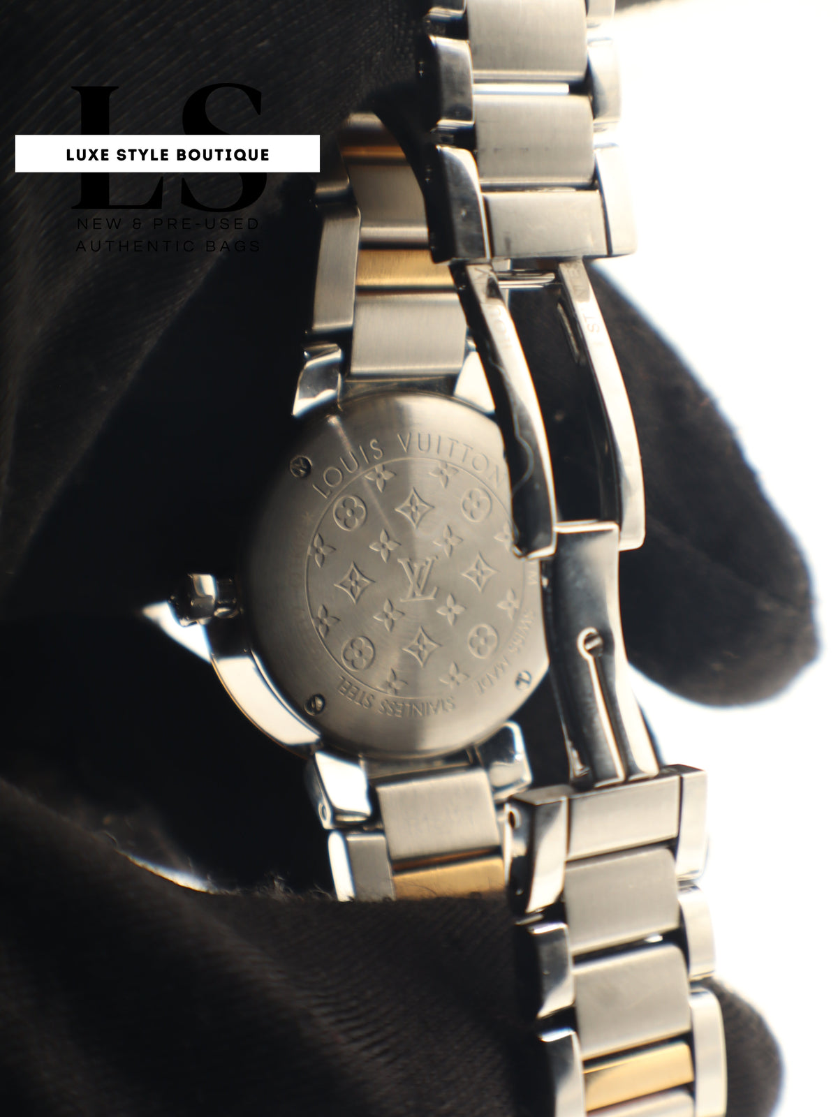 Louis Vuitton Tambour Slim Quartz 18k Gold & Stainless Steel w/Diamonds