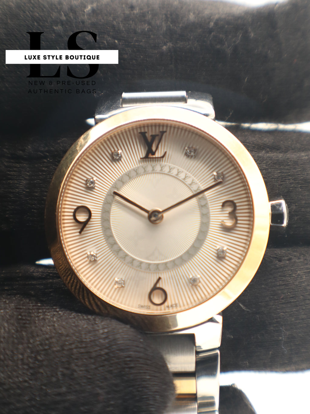 Louis Vuitton Tambour Slim Quartz 18k Gold & Stainless Steel w/Diamonds