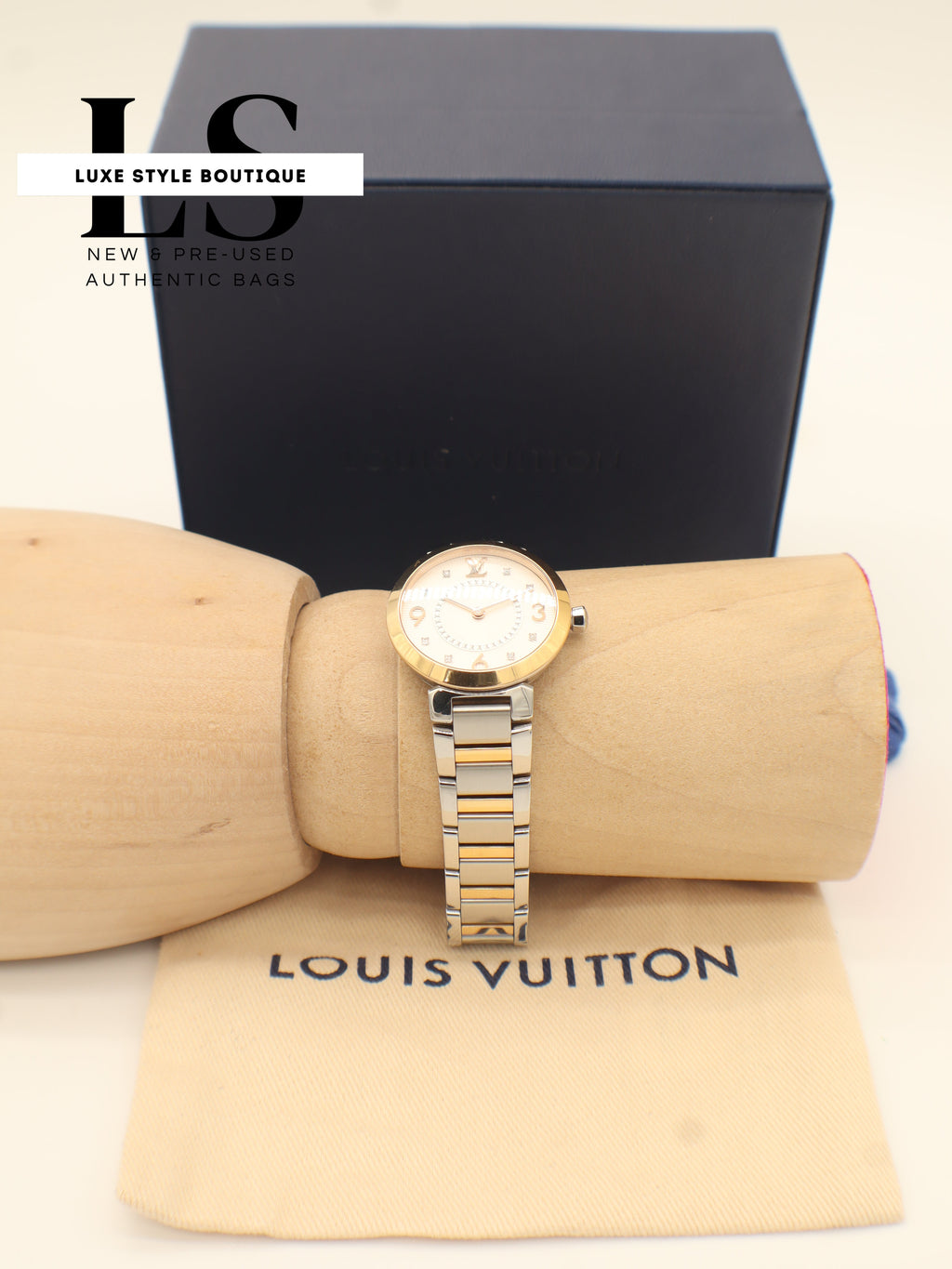 Louis Vuitton Tambour Slim Quartz 18k Gold & Stainless Steel w/Diamonds