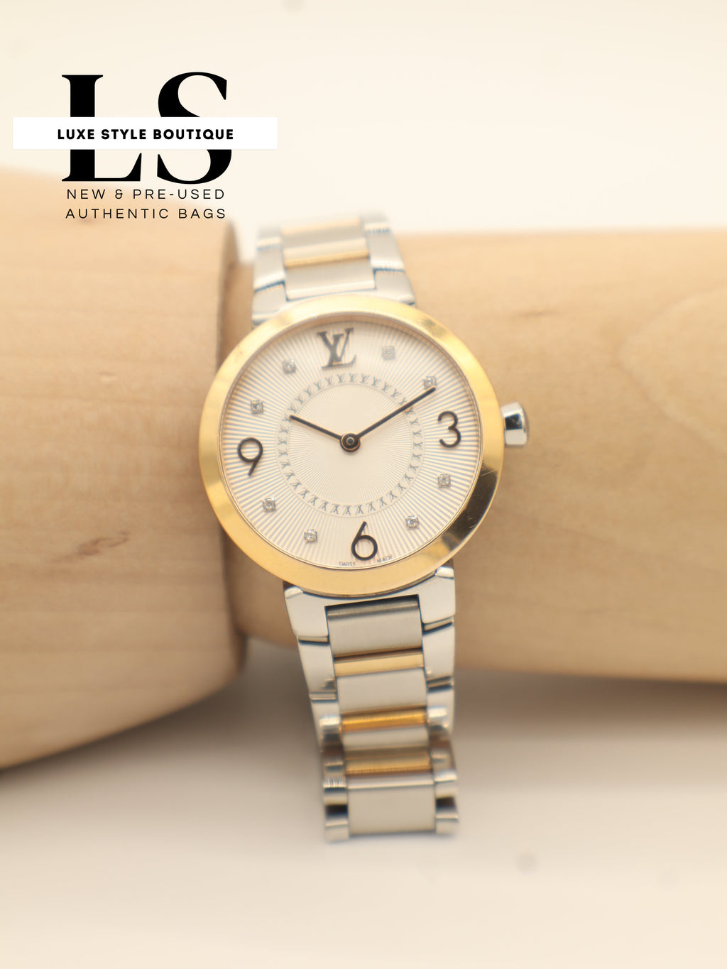 Louis Vuitton Tambour Slim Quartz 18k Gold & Stainless Steel w/Diamonds