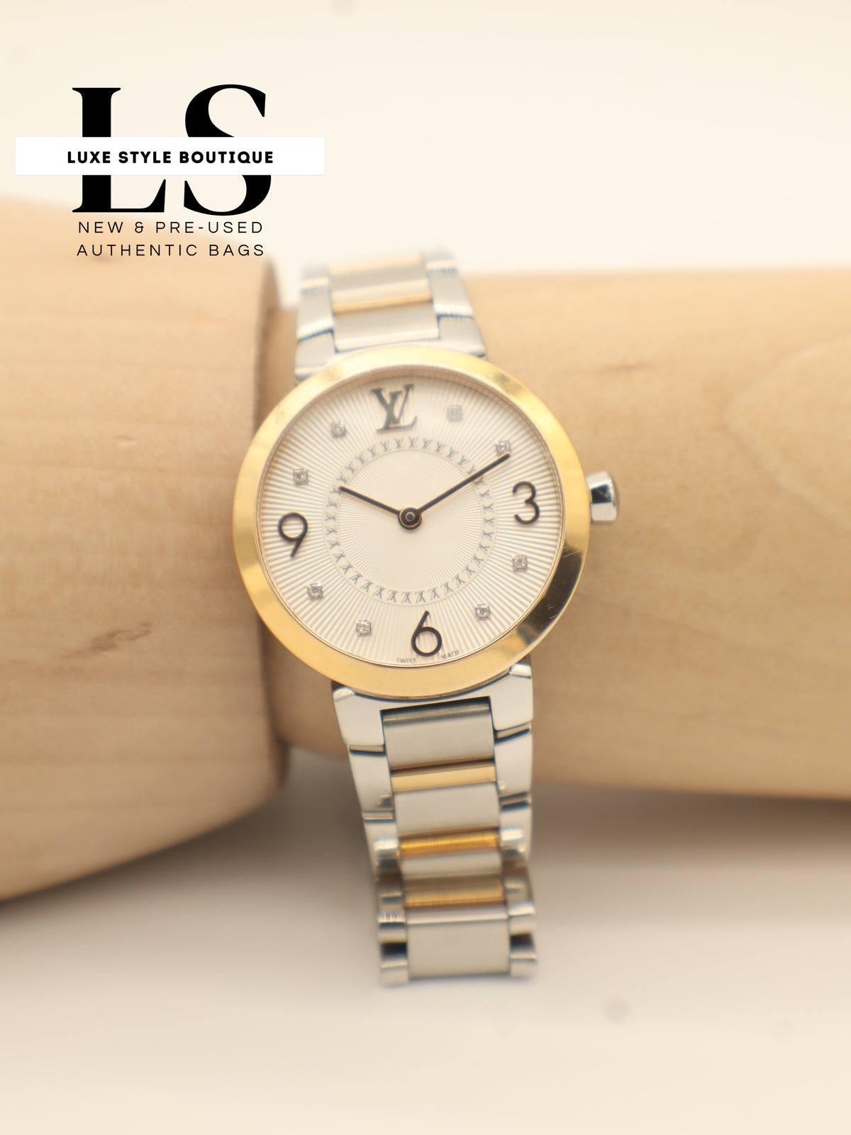 Louis Vuitton Tambour Slim Quartz 18k Gold & Stainless Steel w/Diamonds