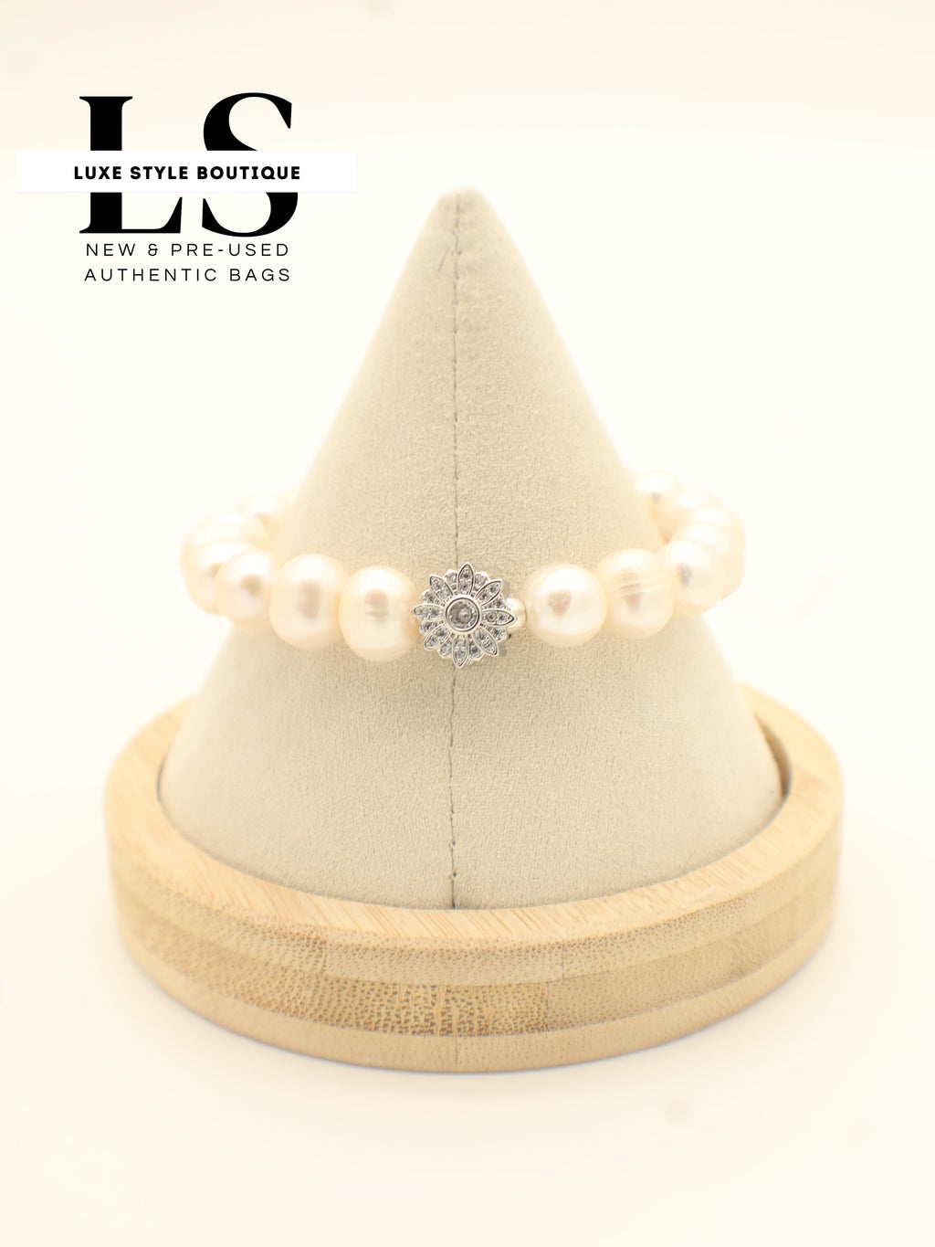 Bracelet Natural Pearls & Silver .925 Flower SZ 6.25