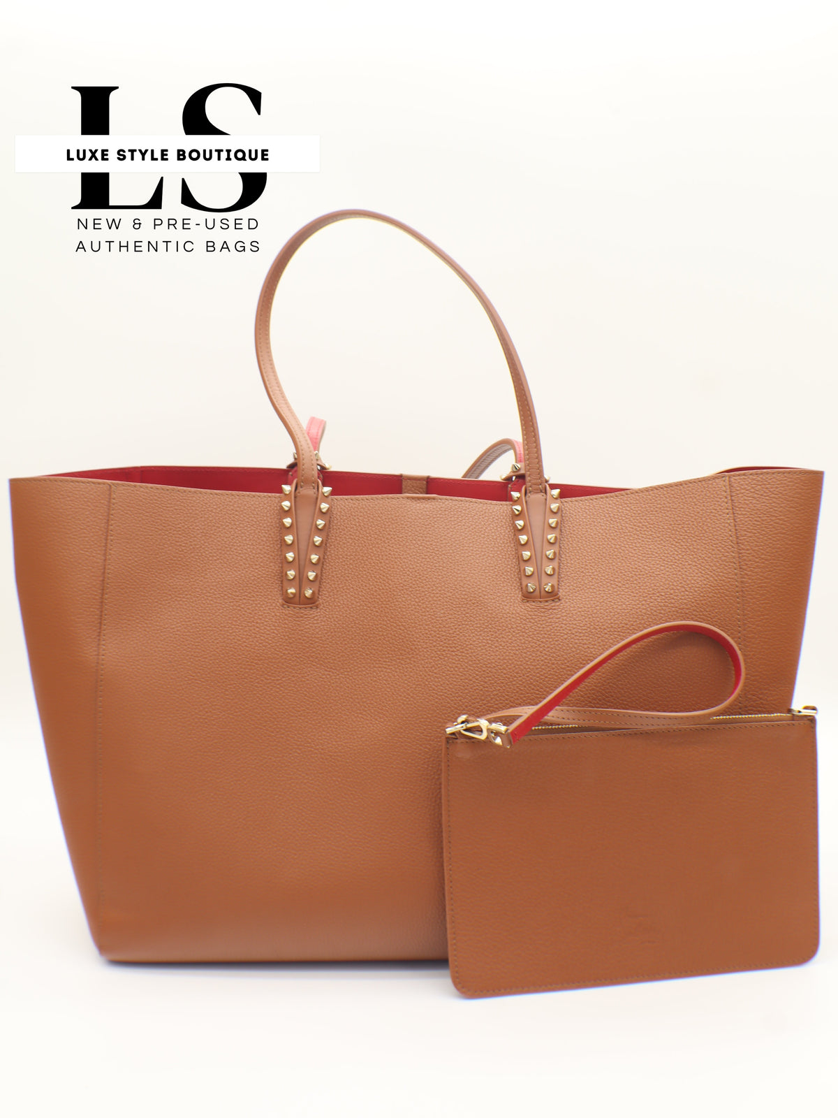 Louboutin Brown/Red Cabata Tote w/Pouch
