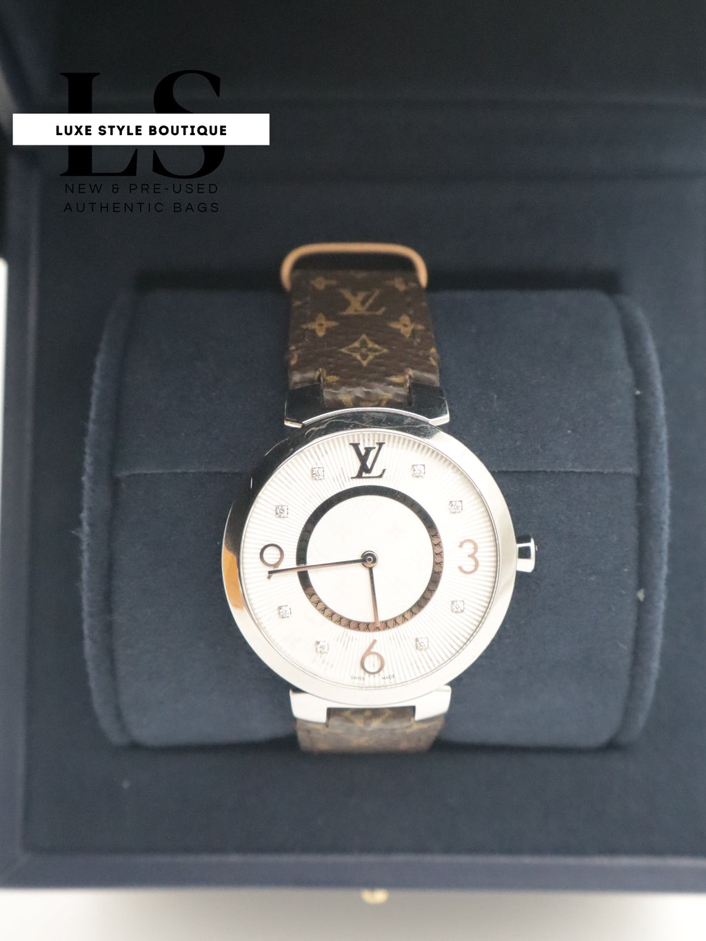 Louis Vuitton Monogram Tambour Slim w/Diamonds
