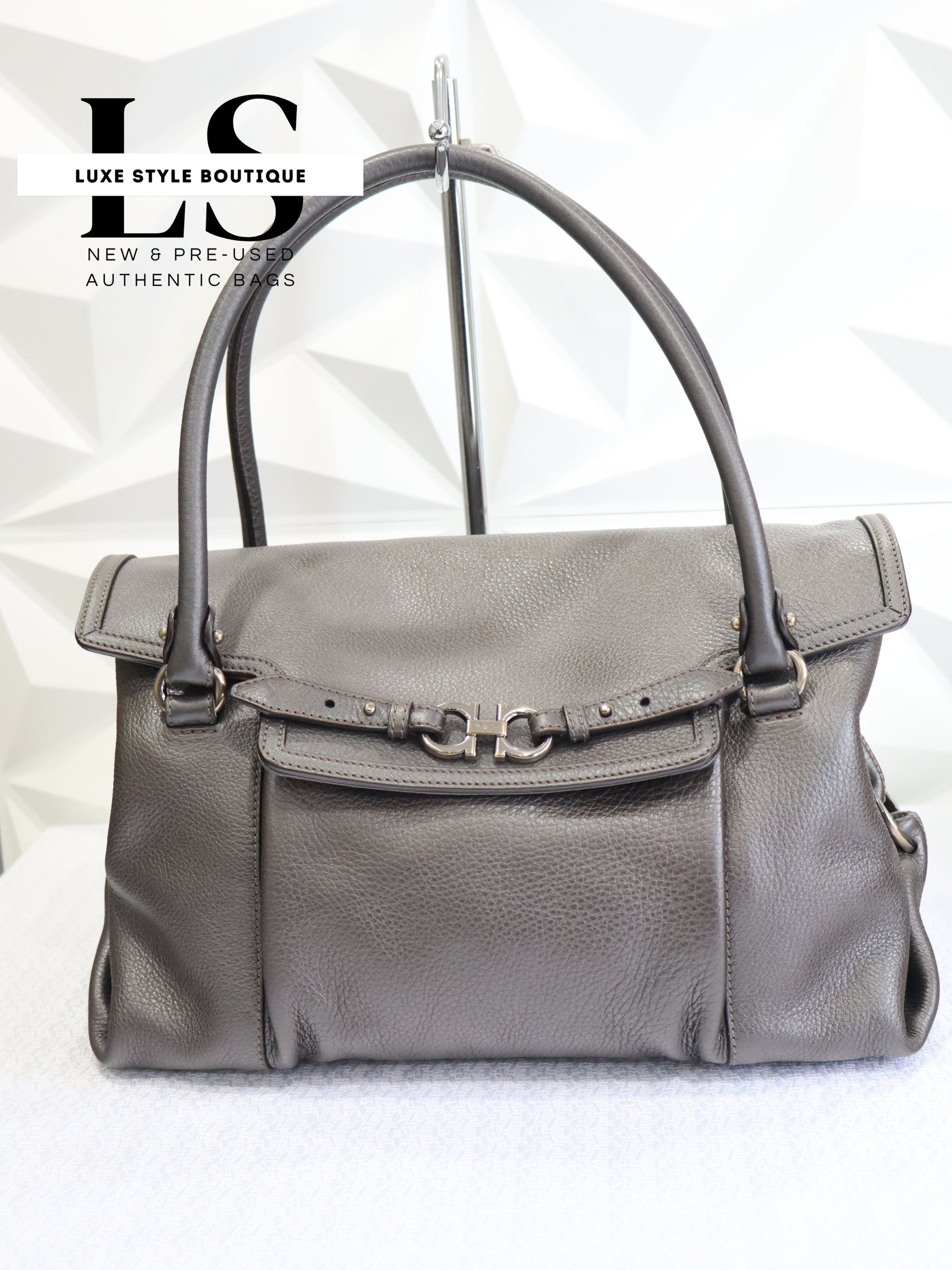 Salvatore Ferragamo Gancini Gray Handbag