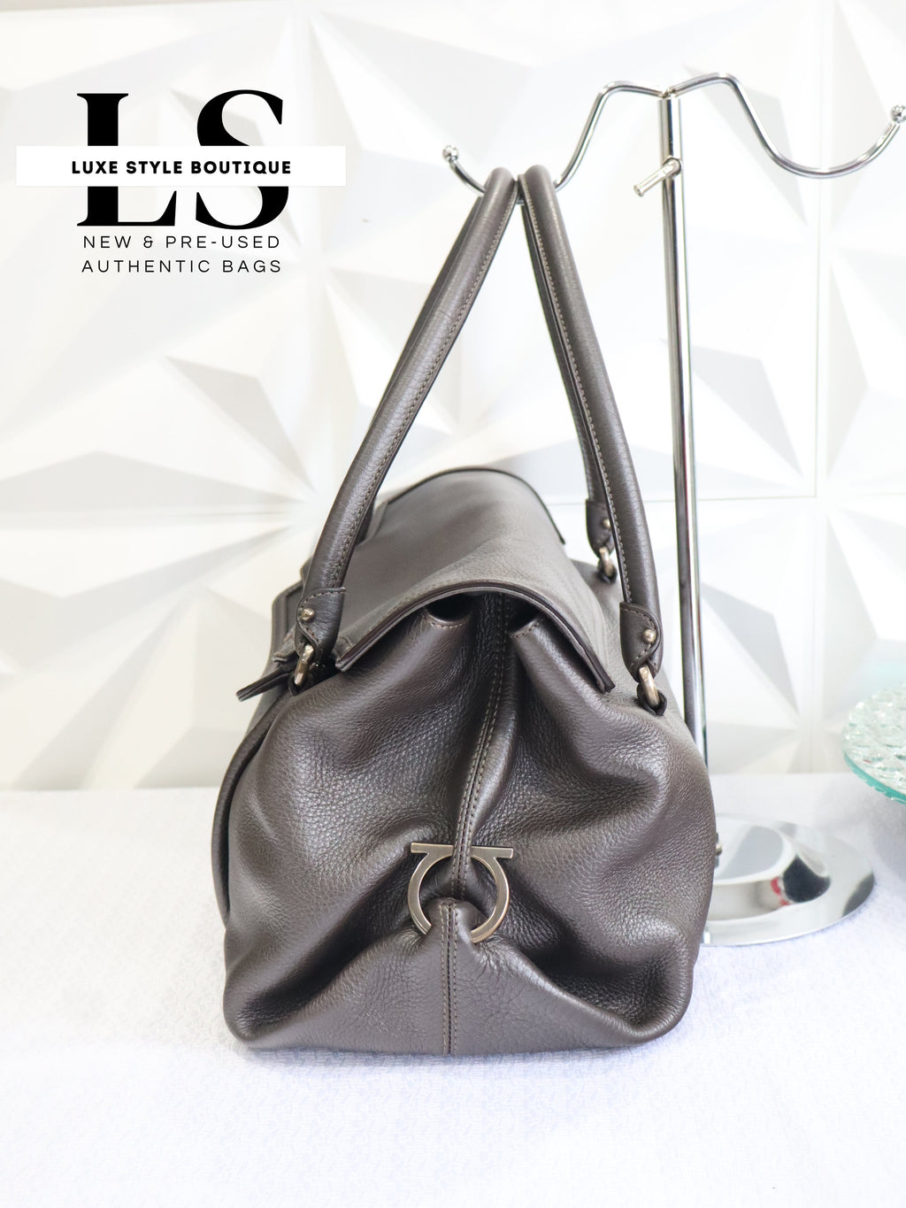 Salvatore Ferragamo Gancini Gray Handbag