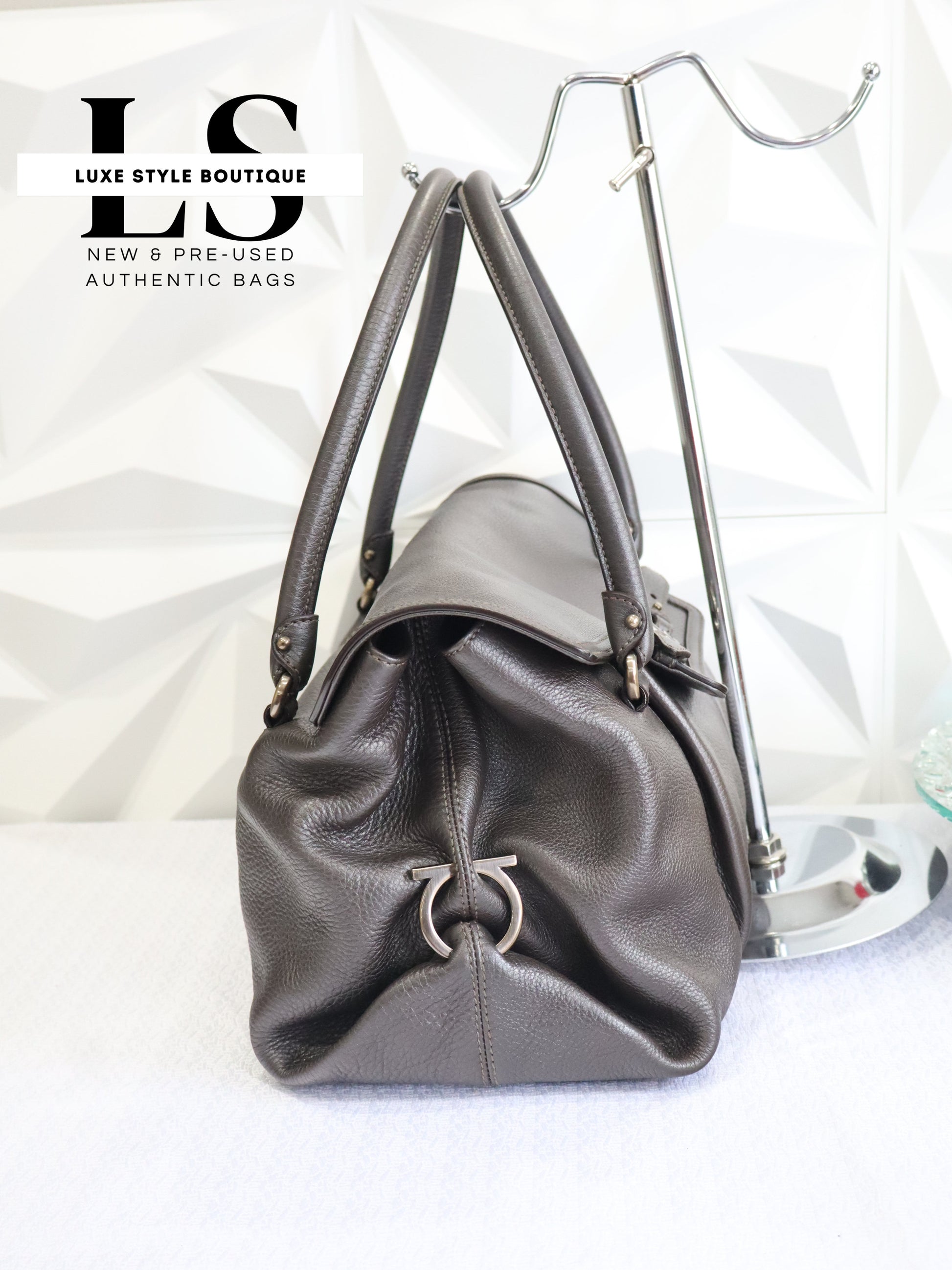 Salvatore Ferragamo Gancini Gray Handbag