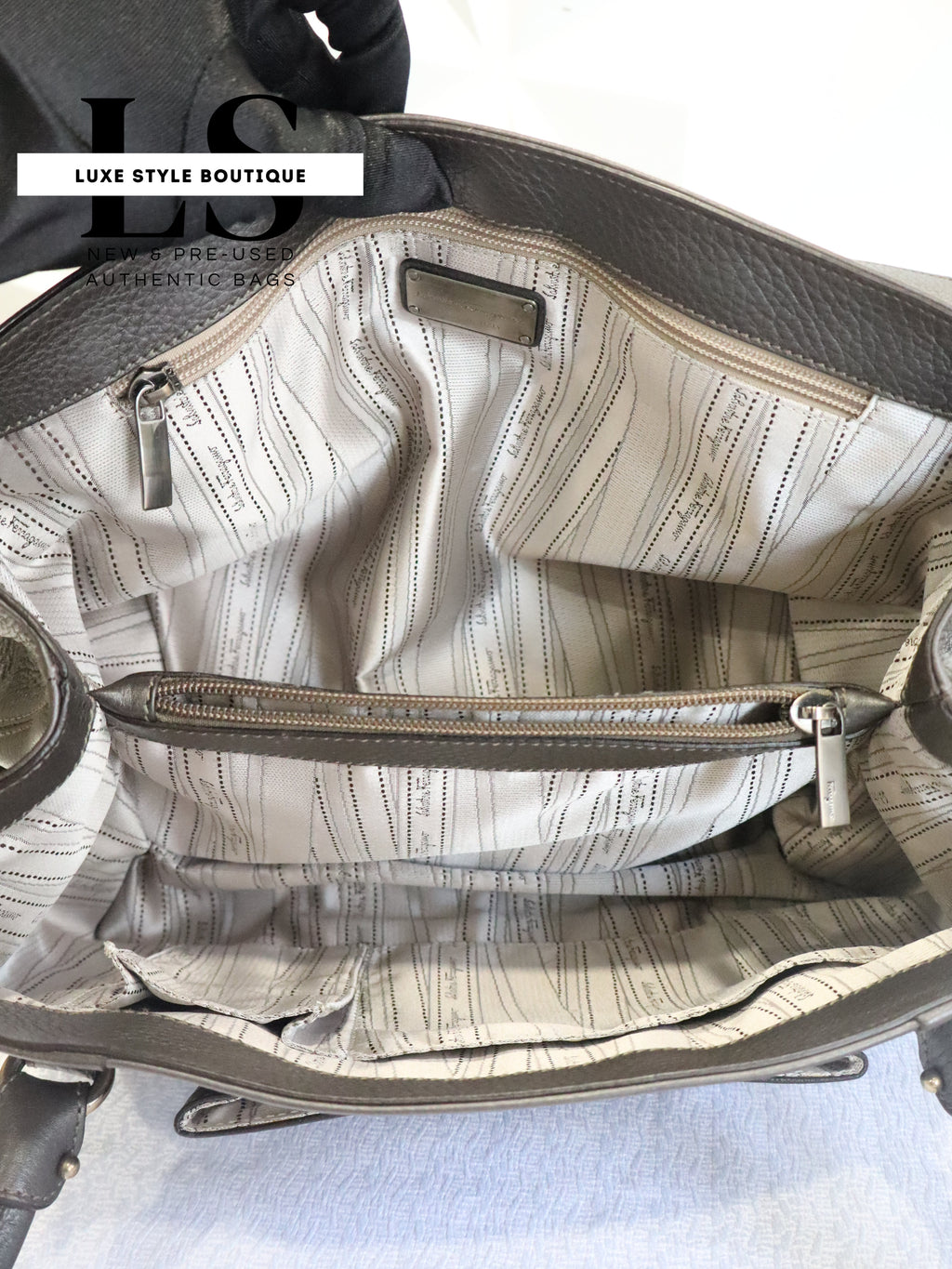 Salvatore Ferragamo Gancini Gray Handbag