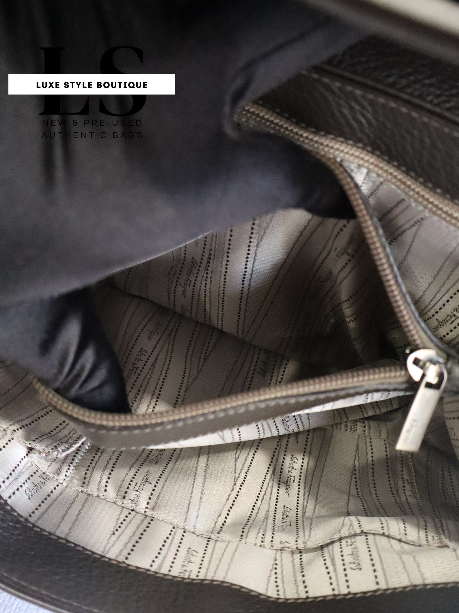Salvatore Ferragamo Gancini Gray Handbag
