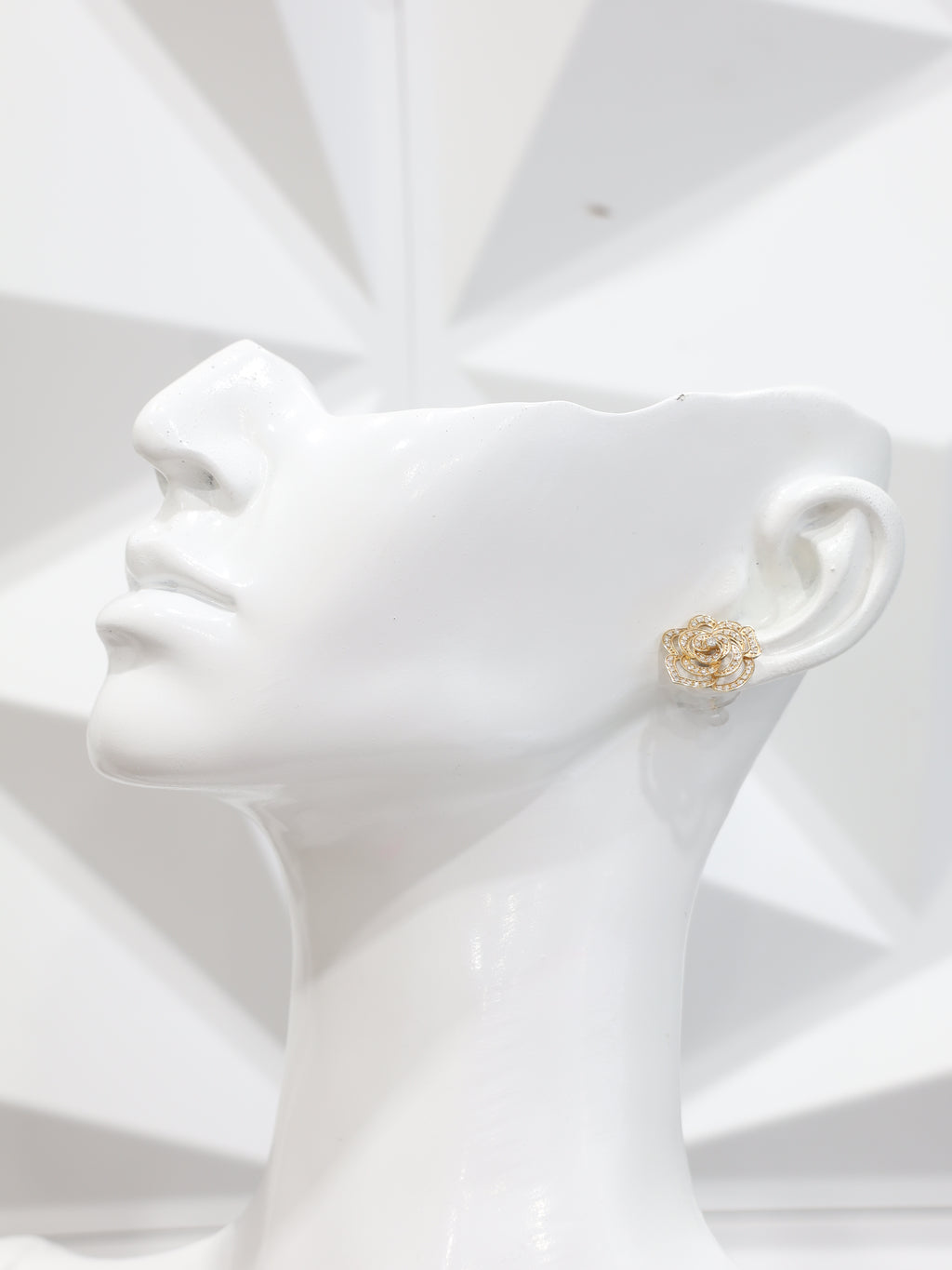 Earrings Yellow Gold 18K w/Diamonds Flower Style
