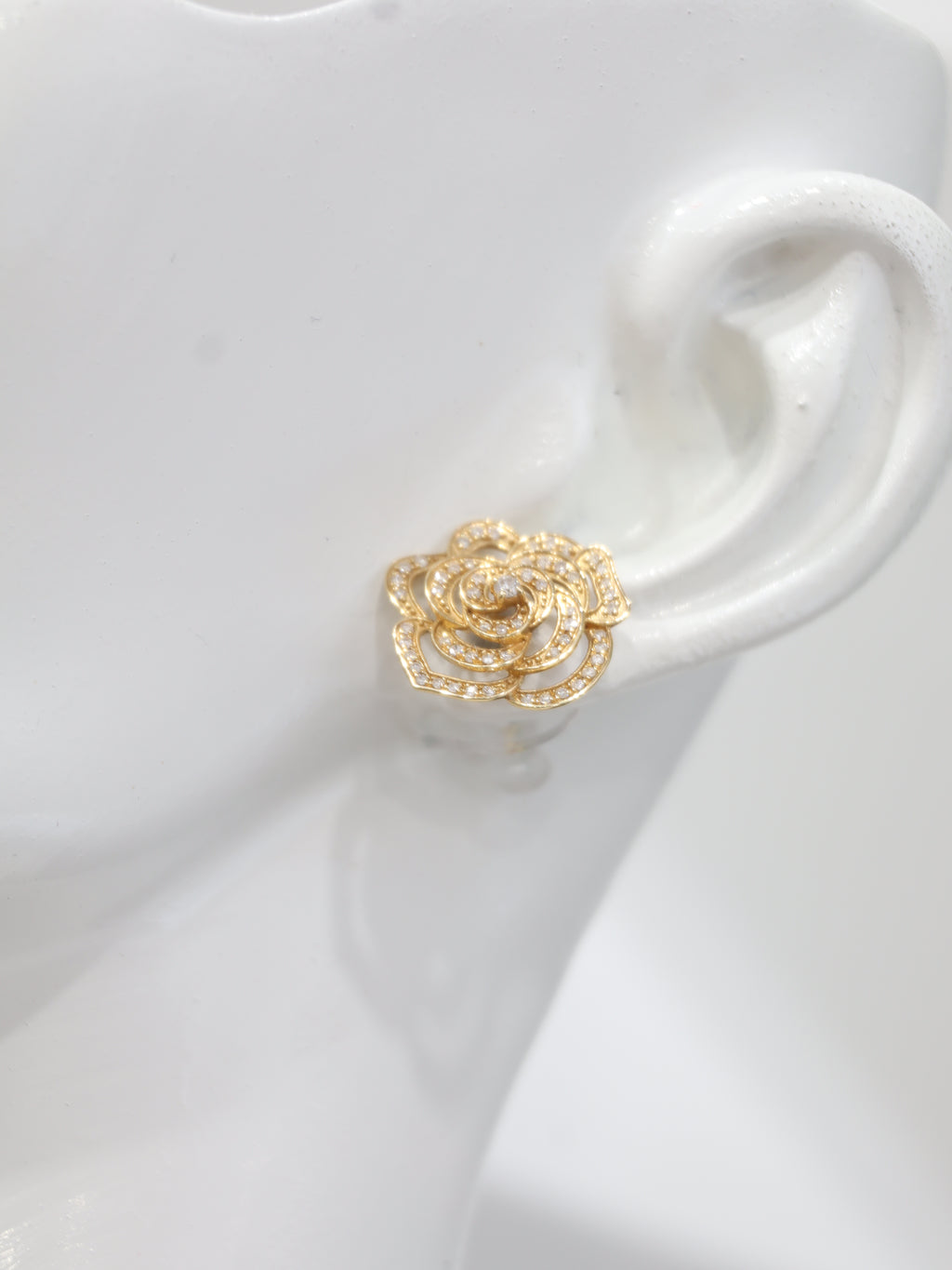 Earrings Yellow Gold 18K w/Diamonds Flower Style
