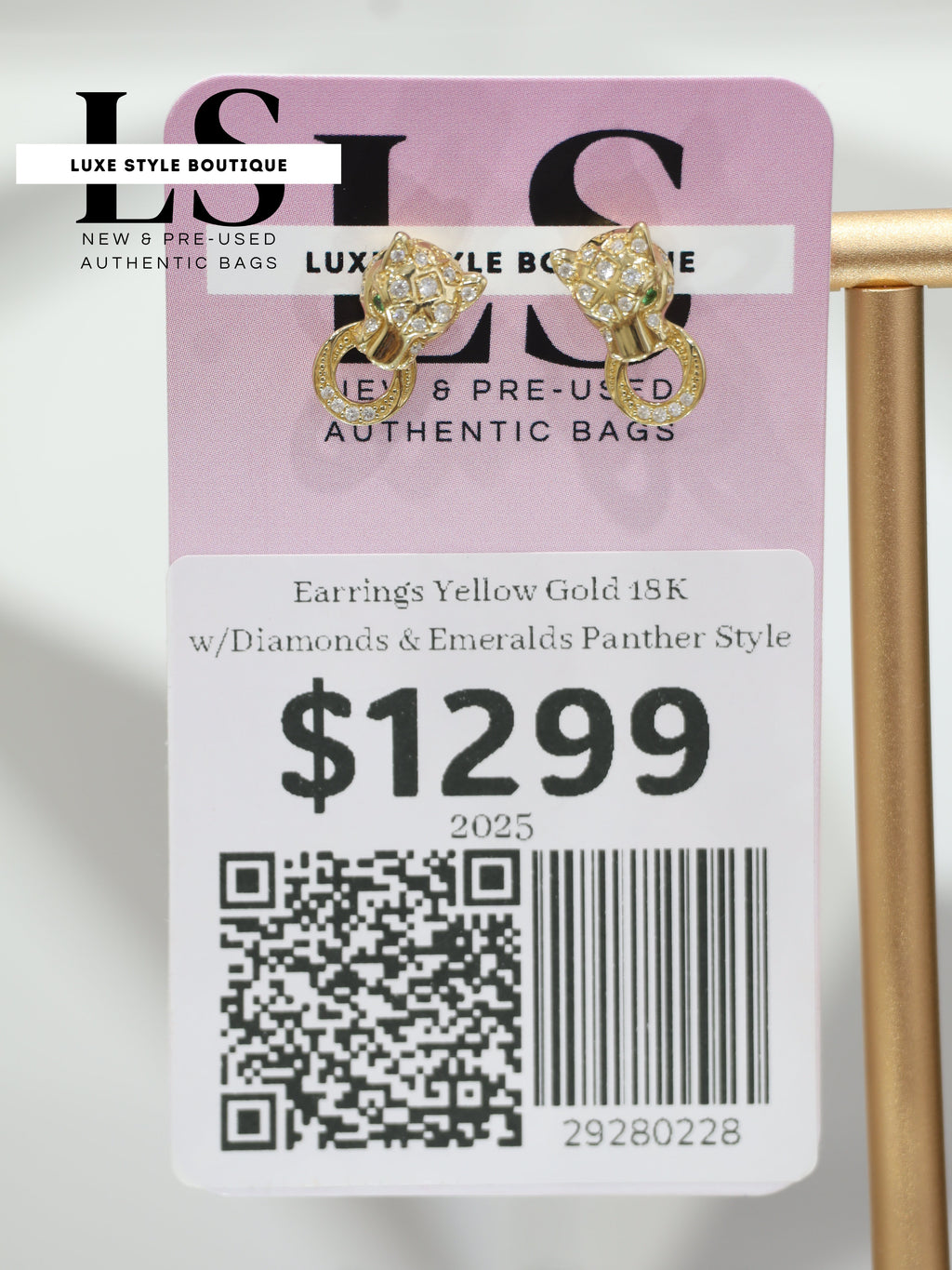 Earrings Yellow Gold 18K w/Diamonds & Emeralds Panther Style