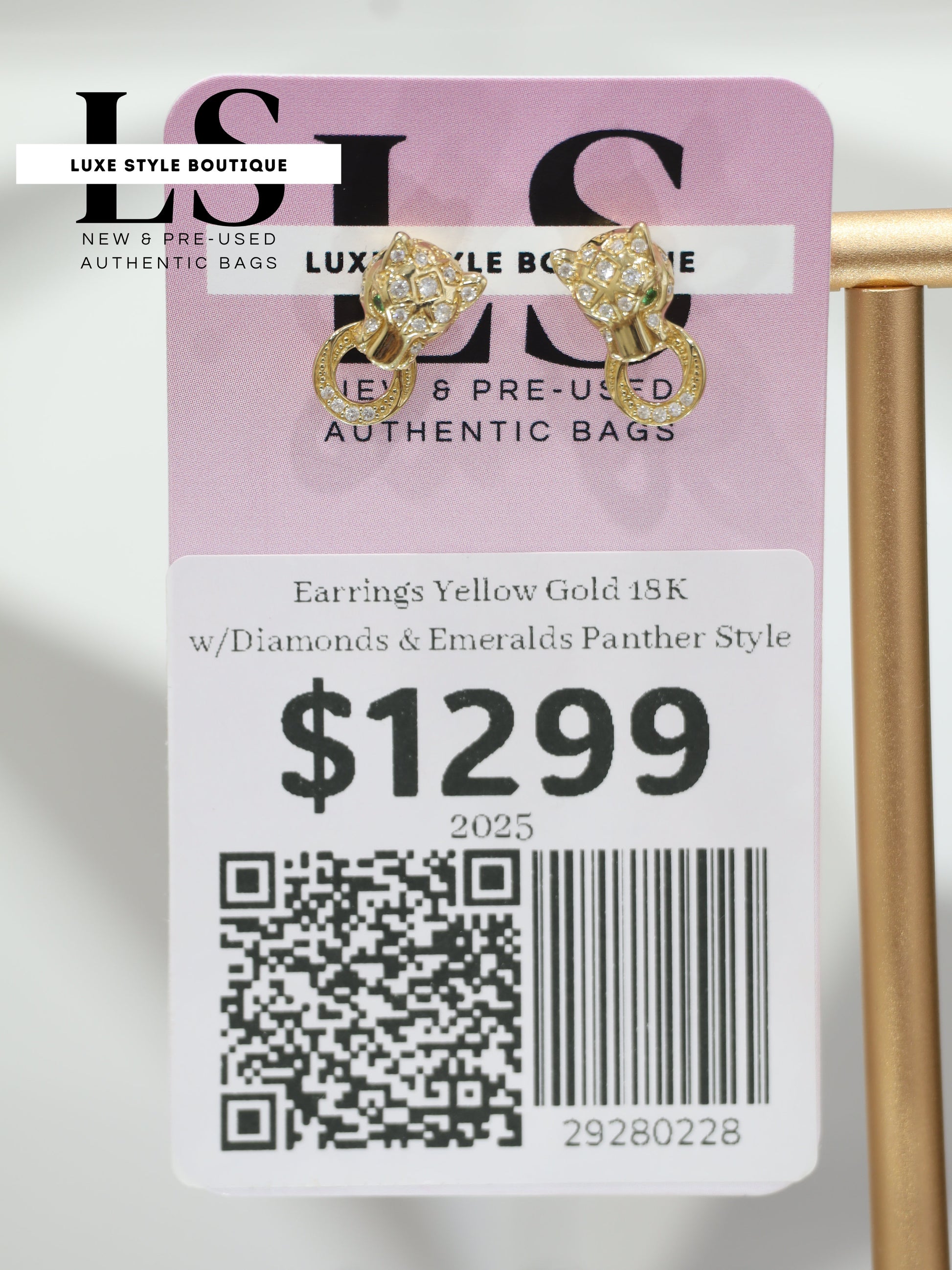 Earrings Yellow Gold 18K w/Diamonds & Emeralds Panther Style