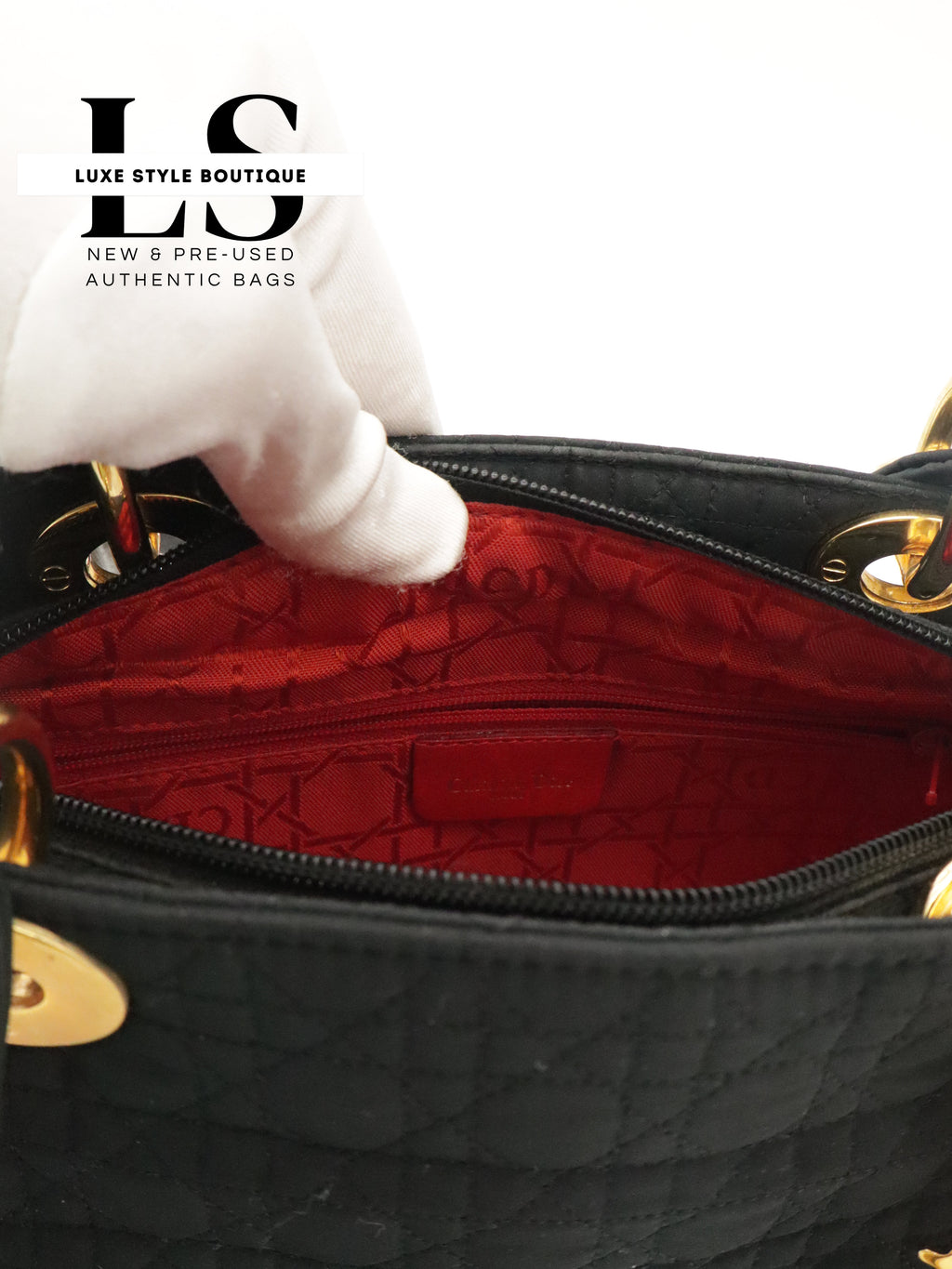 Dior Lady Dior Cannage Nylon Black Handbag