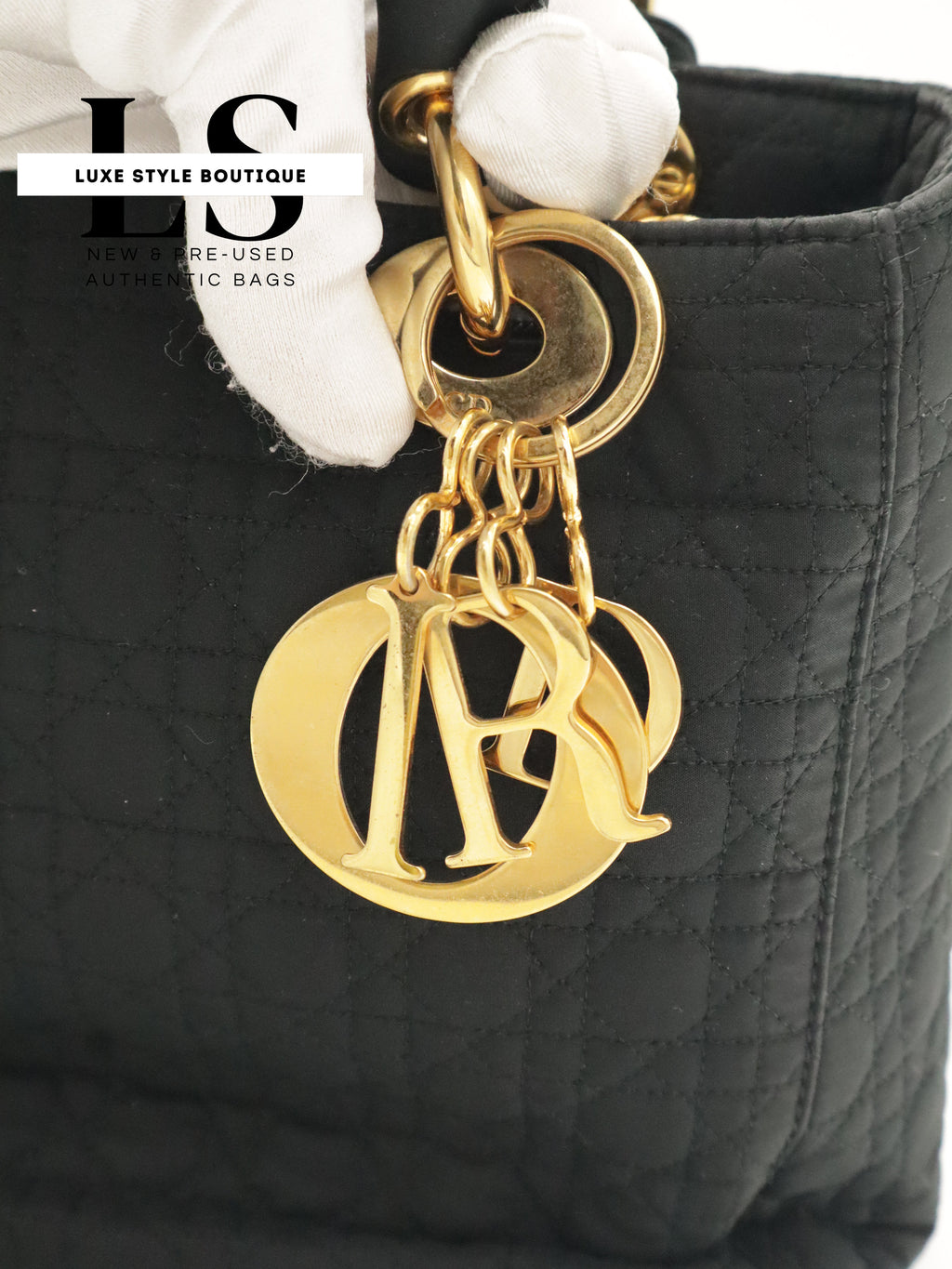 Dior Lady Dior Cannage Nylon Black Handbag