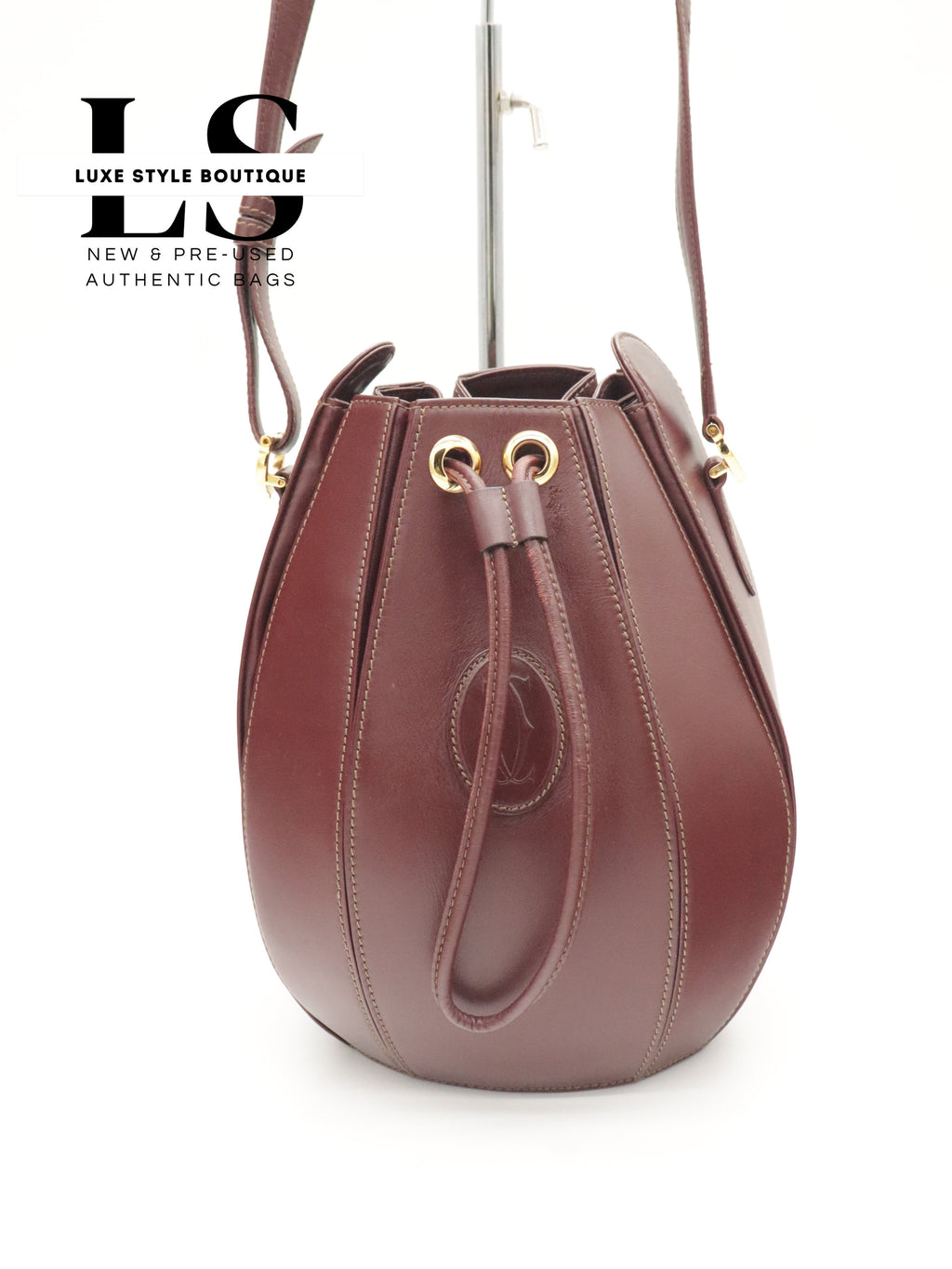 Cartier Must Burgundy Drawstring Bucket Bag