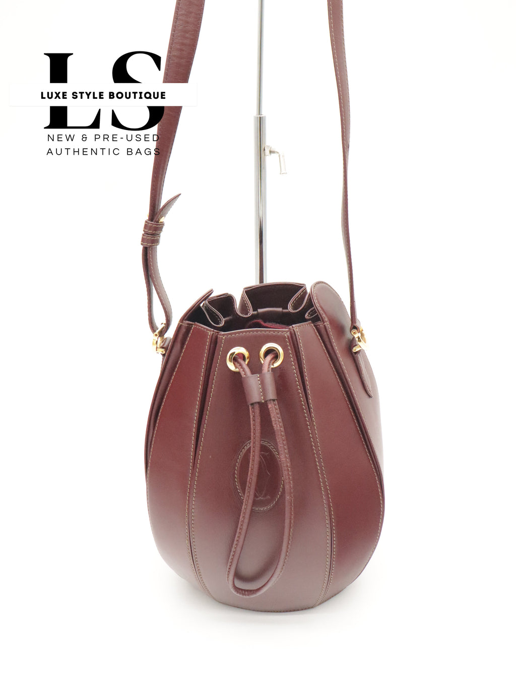 Cartier Must Burgundy Drawstring Bucket Bag
