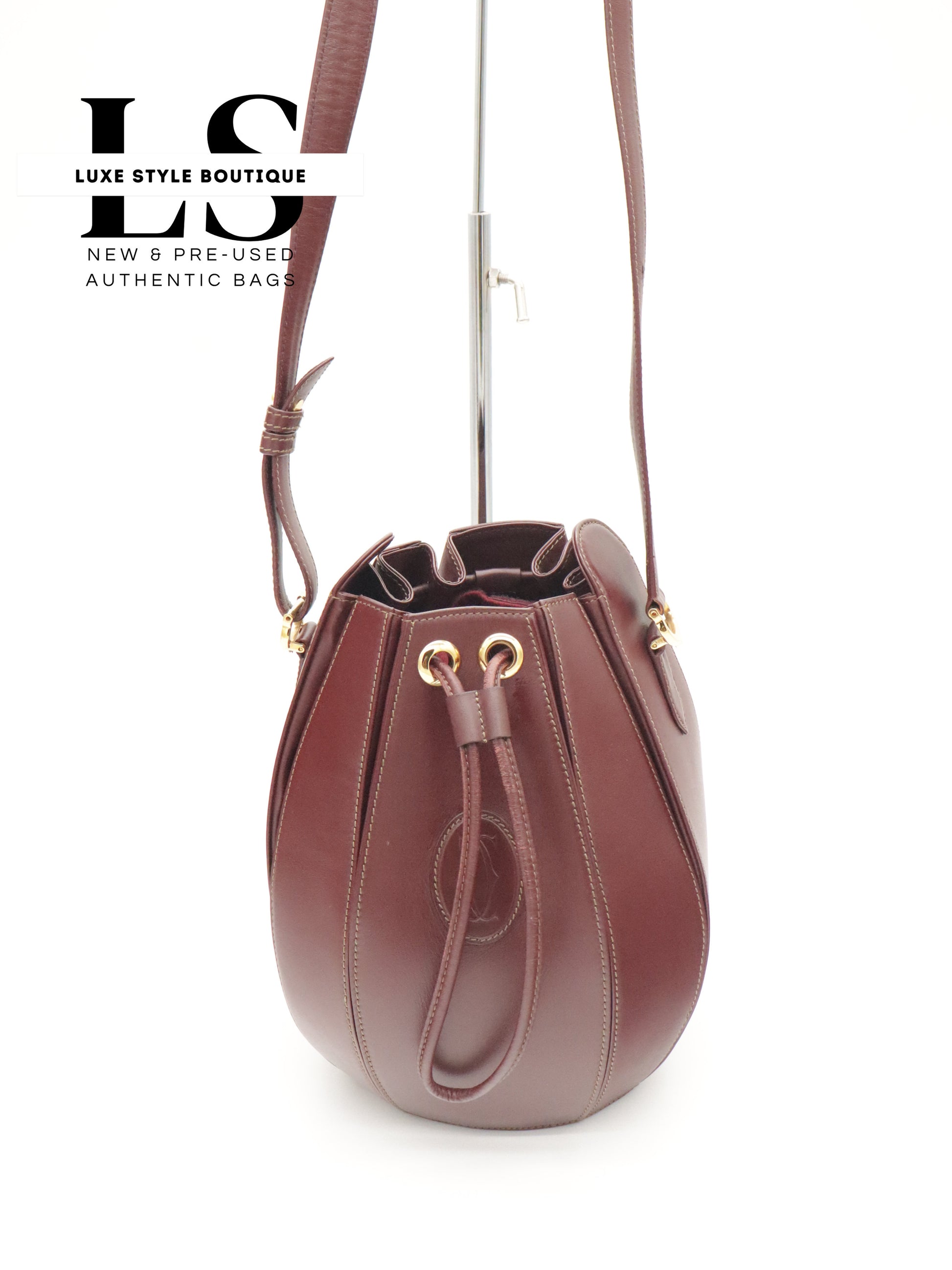 Cartier Must Burgundy Drawstring Bucket Bag