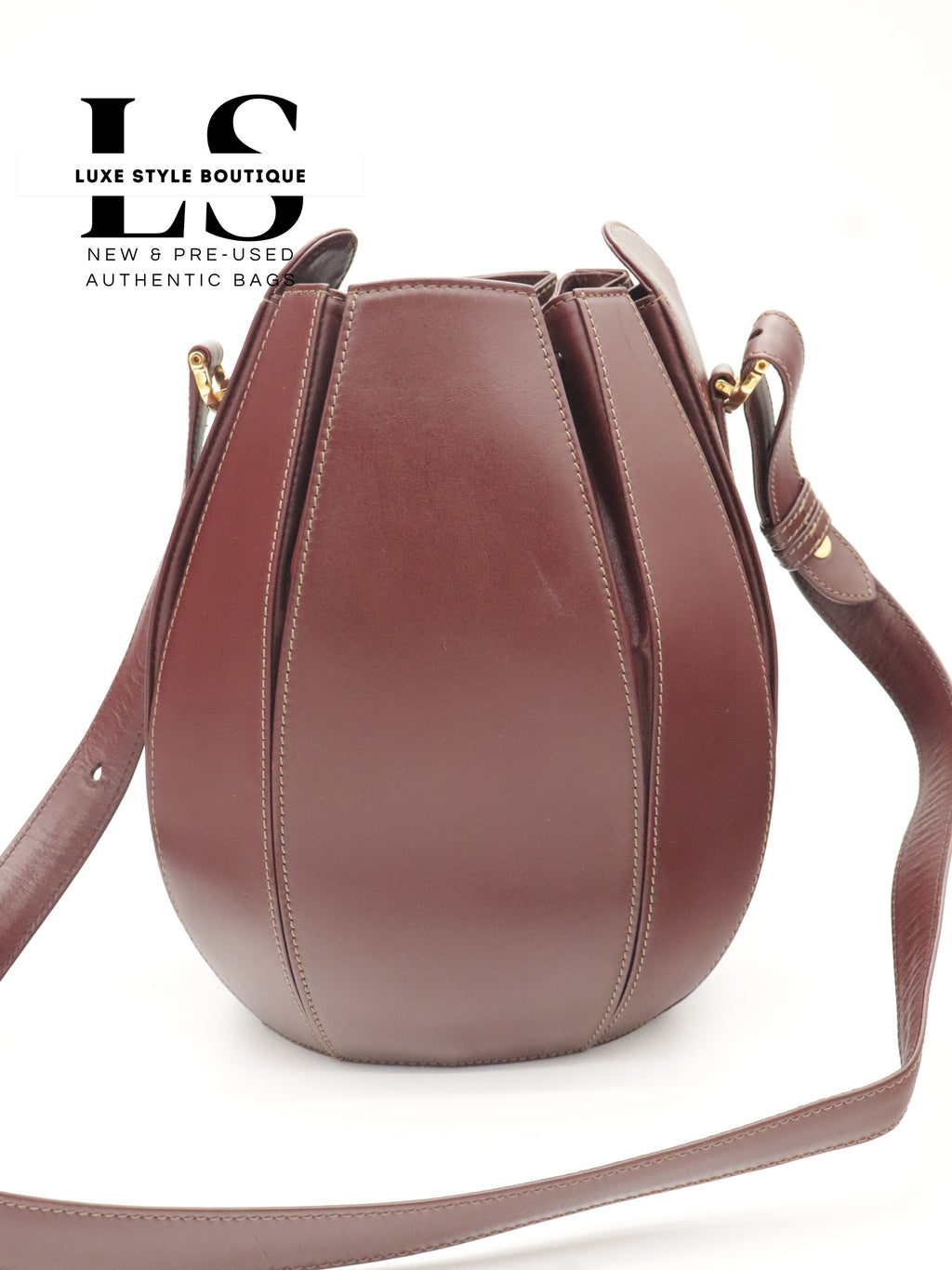 Cartier Must Burgundy Drawstring Bucket Bag
