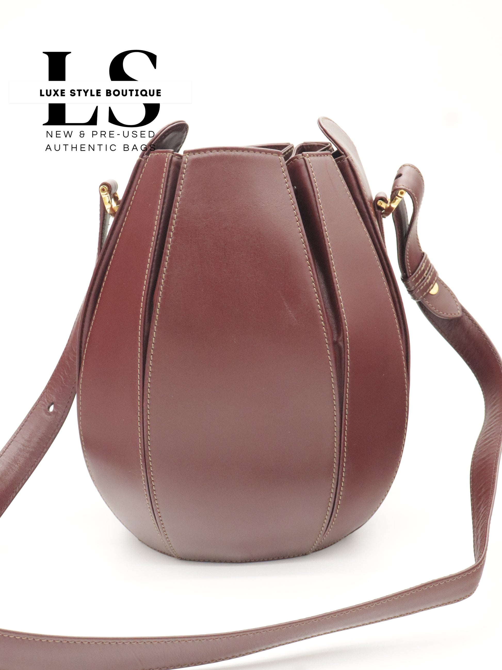 Cartier Must Burgundy Drawstring Bucket Bag