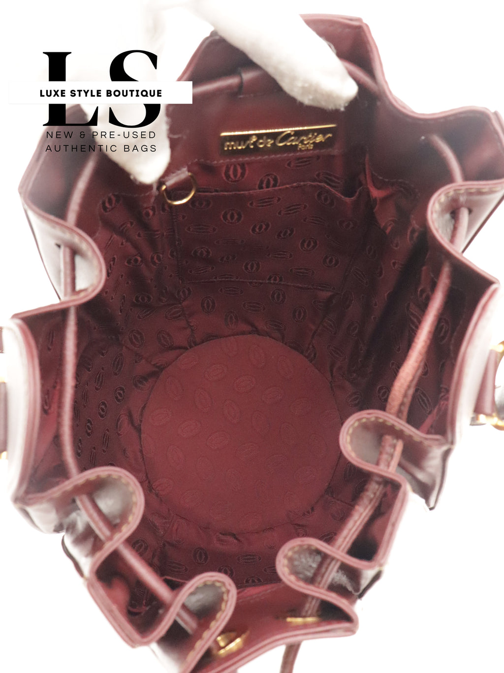 Cartier Must Burgundy Drawstring Bucket Bag