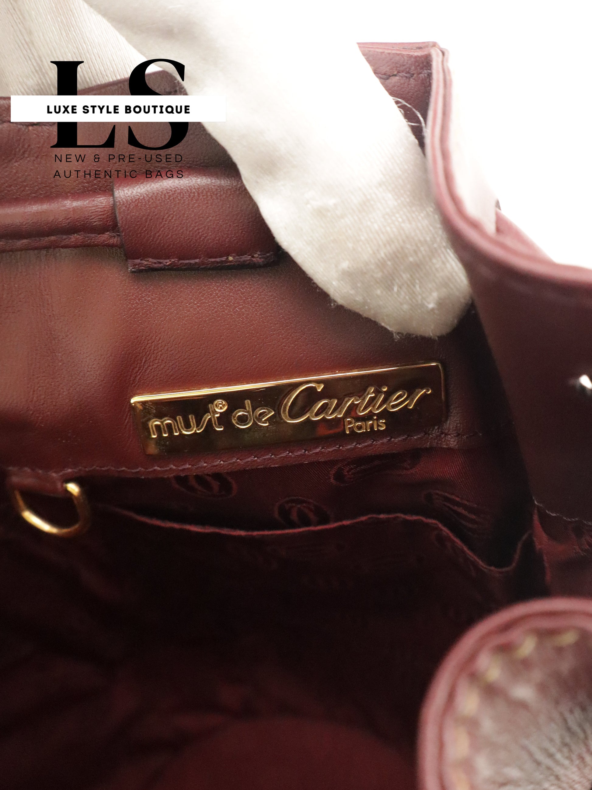 Cartier Must Burgundy Drawstring Bucket Bag