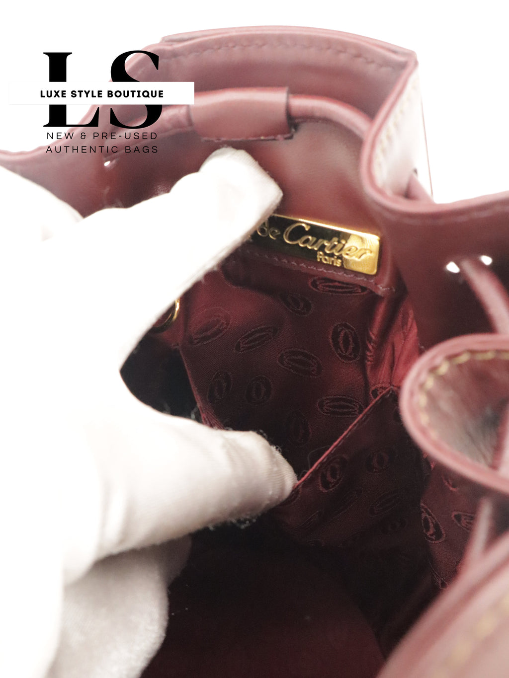 Cartier Must Burgundy Drawstring Bucket Bag