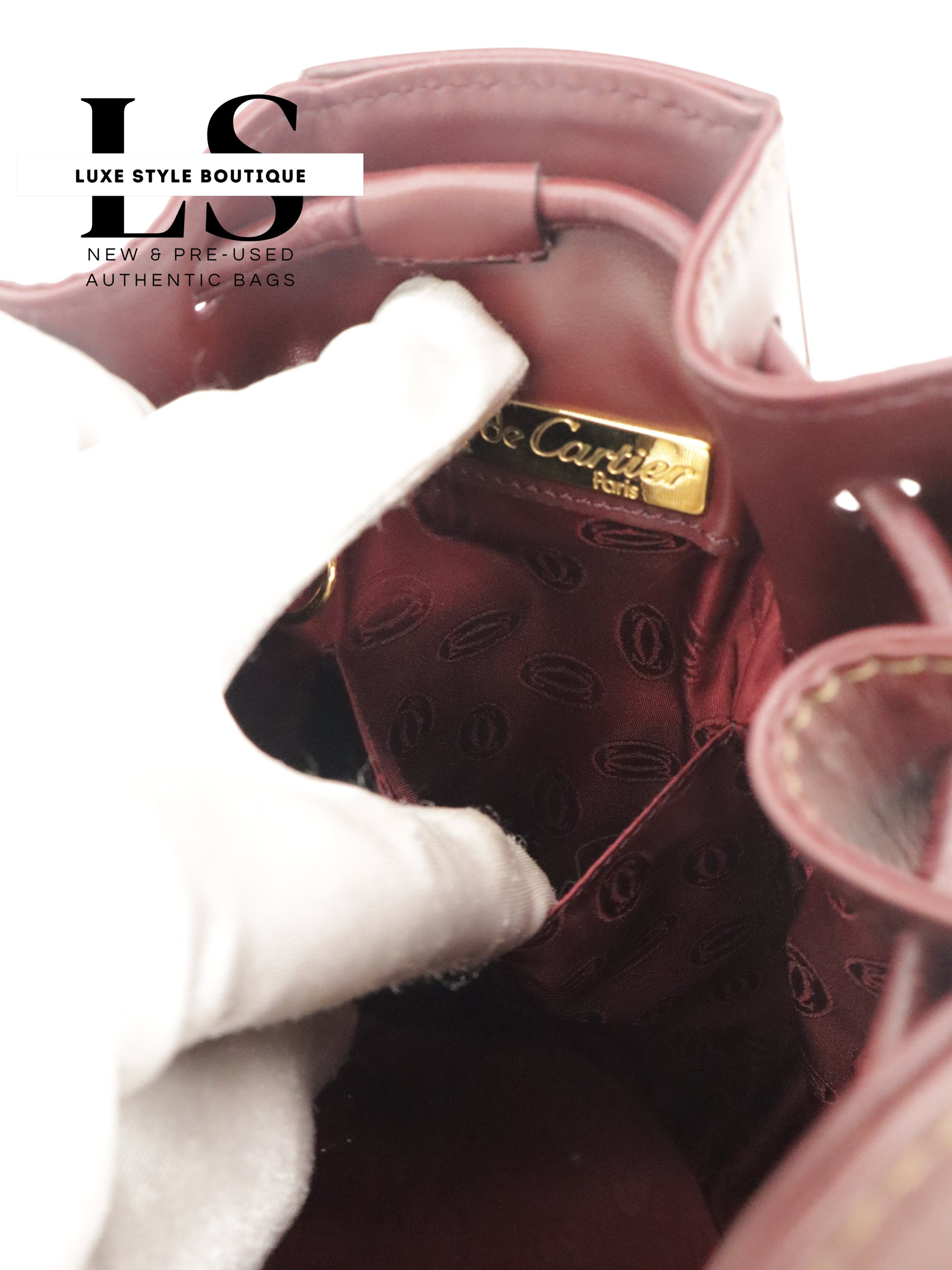 Cartier Must Burgundy Drawstring Bucket Bag