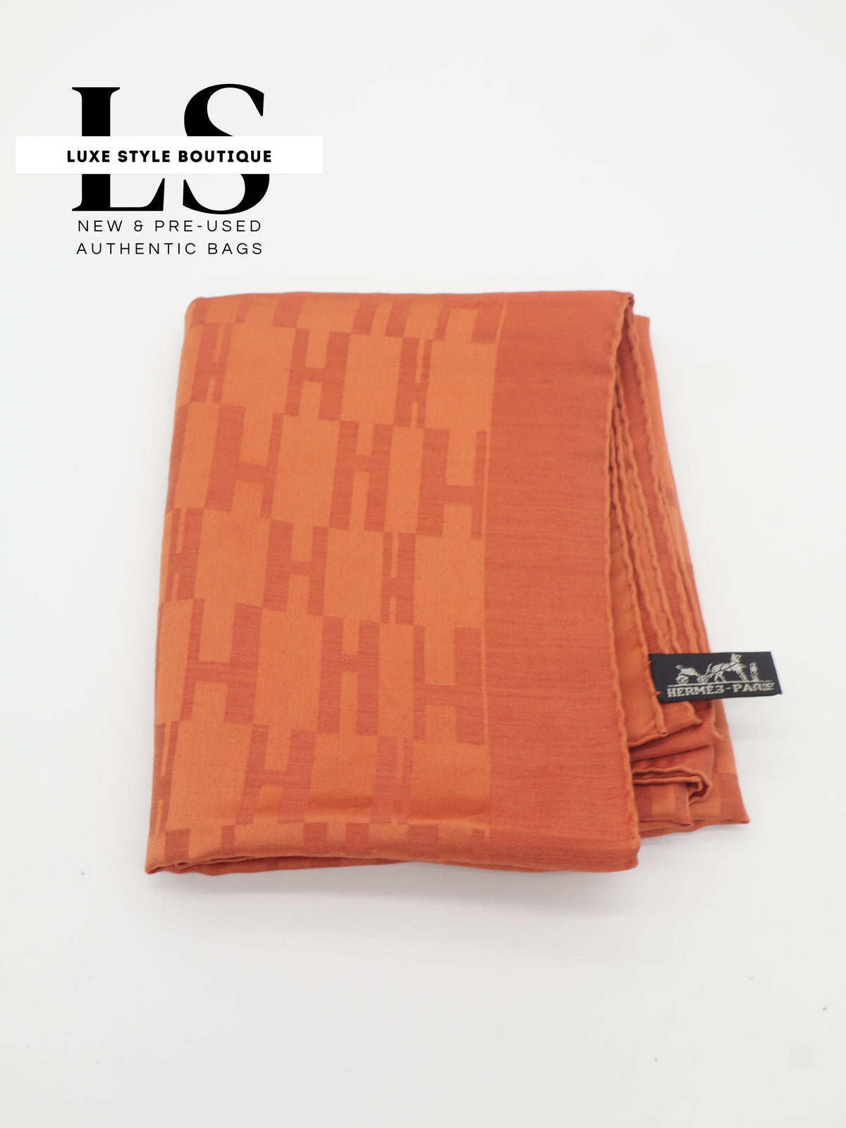 Hermes Faconnee Grand H Orange Silk Scarf