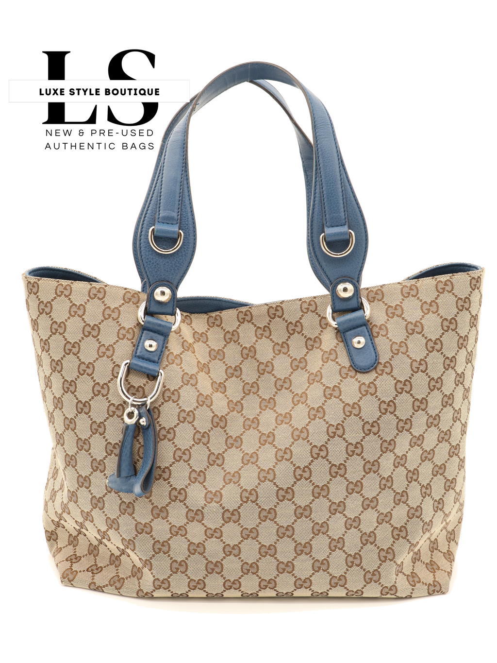 Gucci Beige/Blue GG Canvas Icon Bit Tote Bag