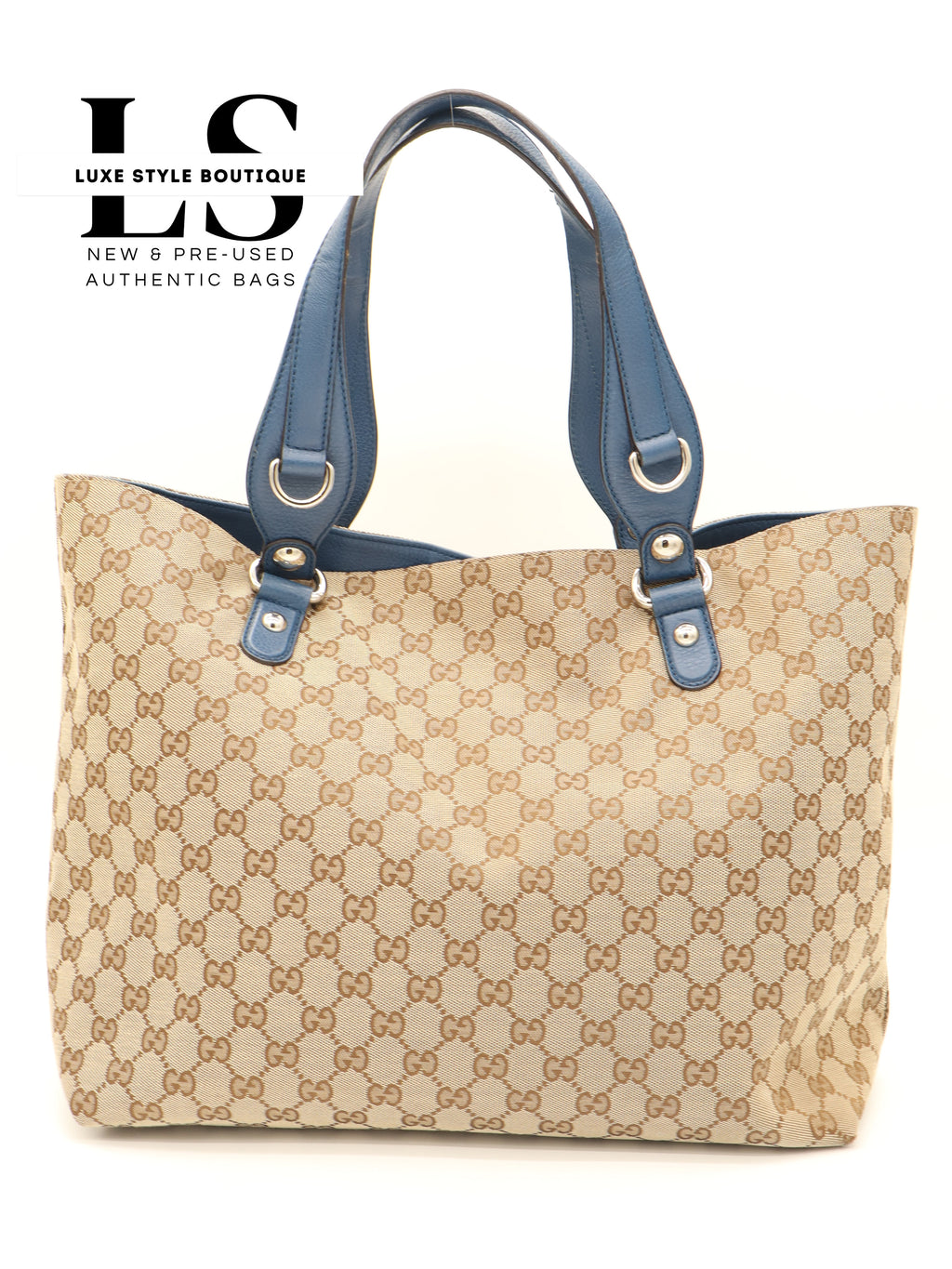 Gucci Beige/Blue GG Canvas Icon Bit Tote Bag
