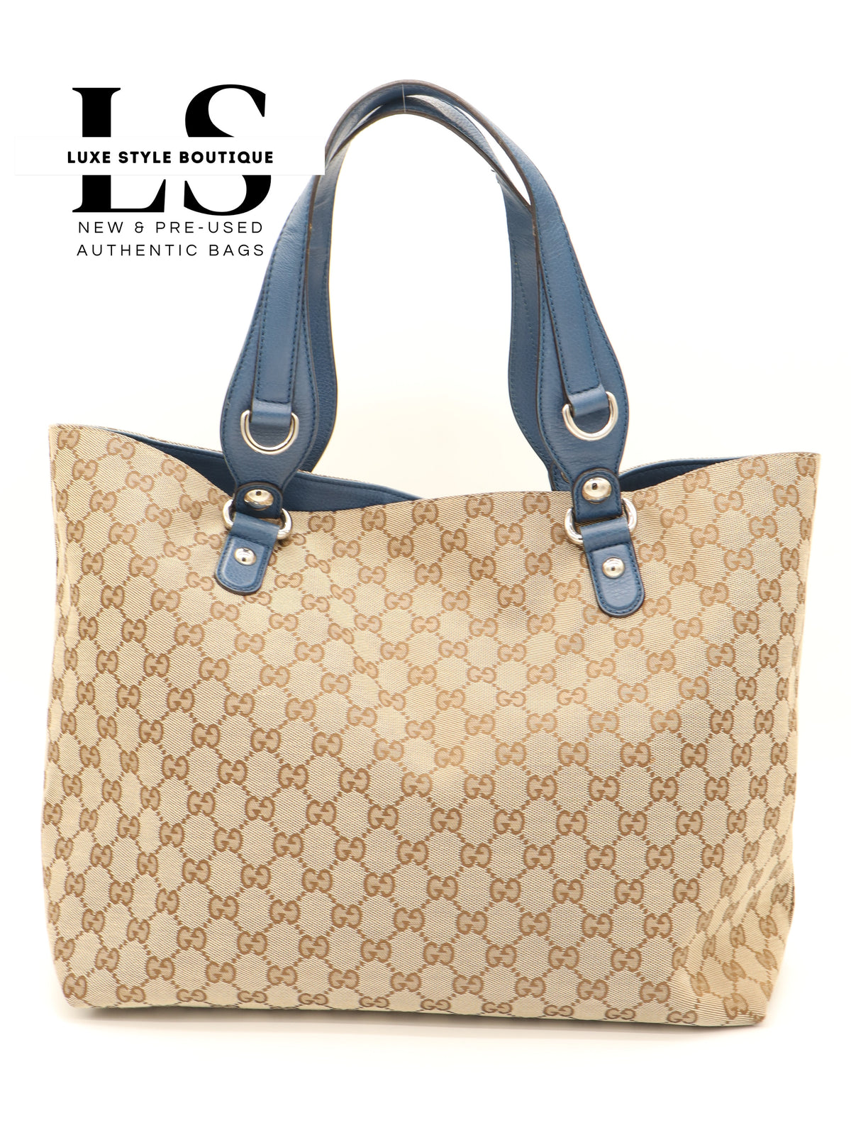 Gucci Beige/Blue GG Canvas Icon Bit Tote Bag