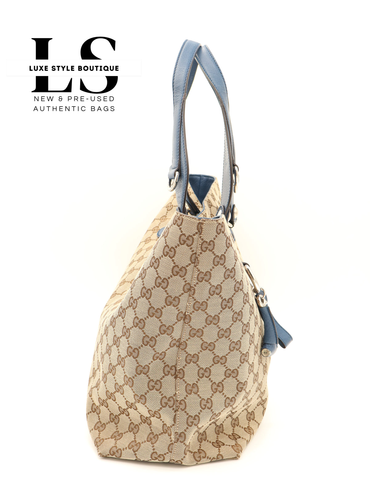 Gucci Beige/Blue GG Canvas Icon Bit Tote Bag