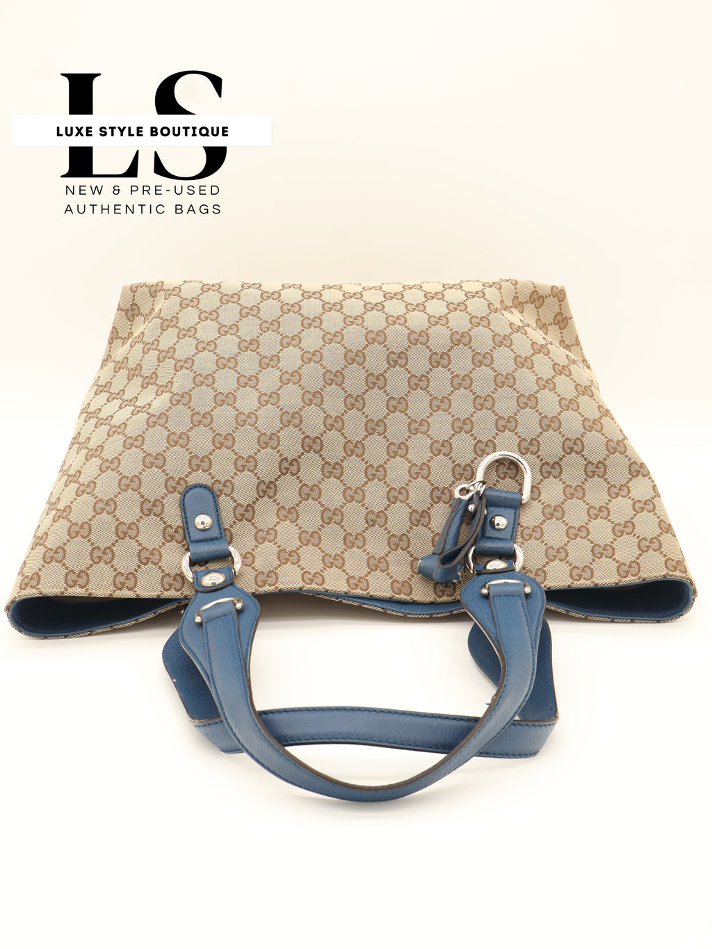 Gucci Beige/Blue GG Canvas Icon Bit Tote Bag