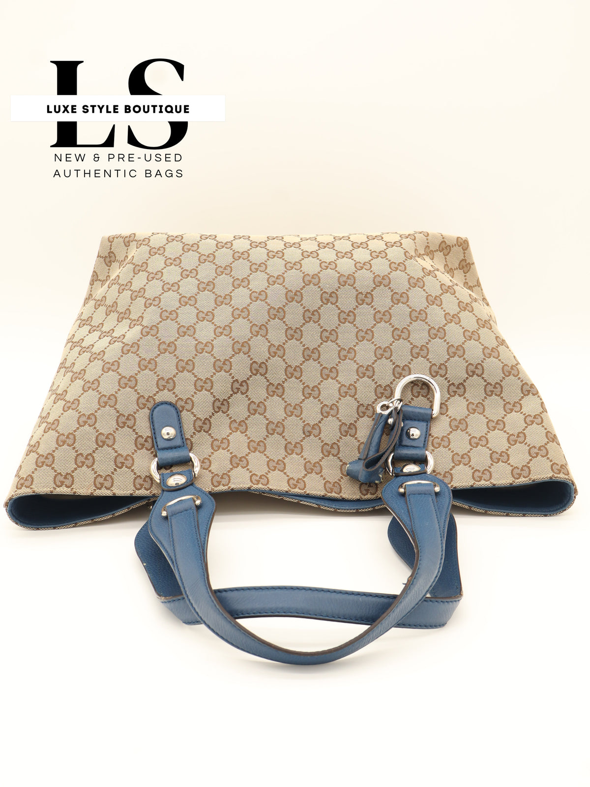 Gucci Beige/Blue GG Canvas Icon Bit Tote Bag