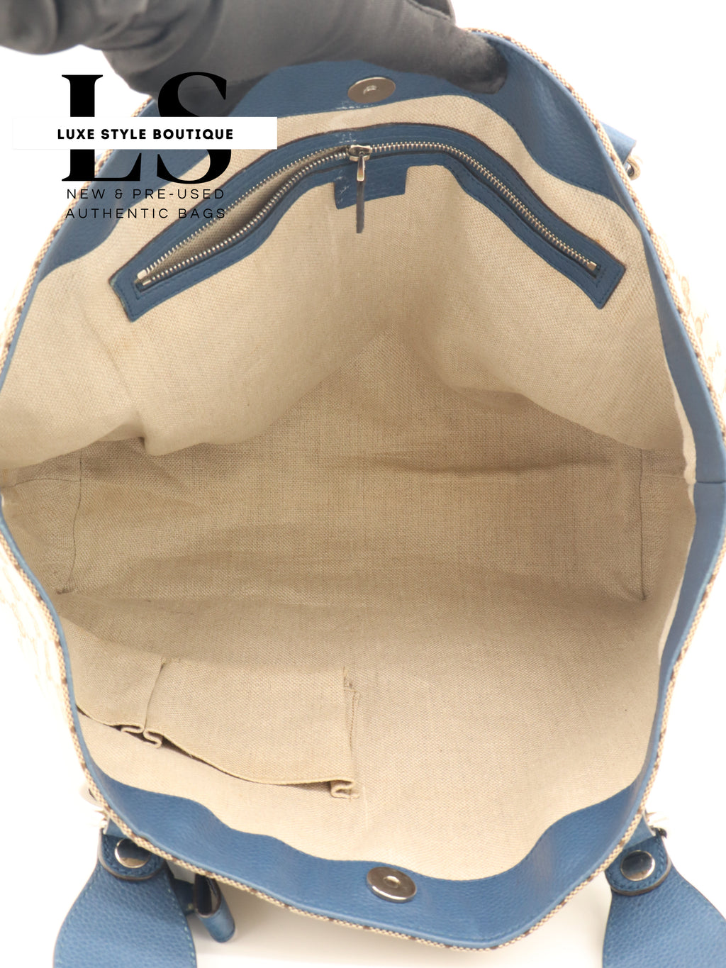 Gucci Beige/Blue GG Canvas Icon Bit Tote Bag