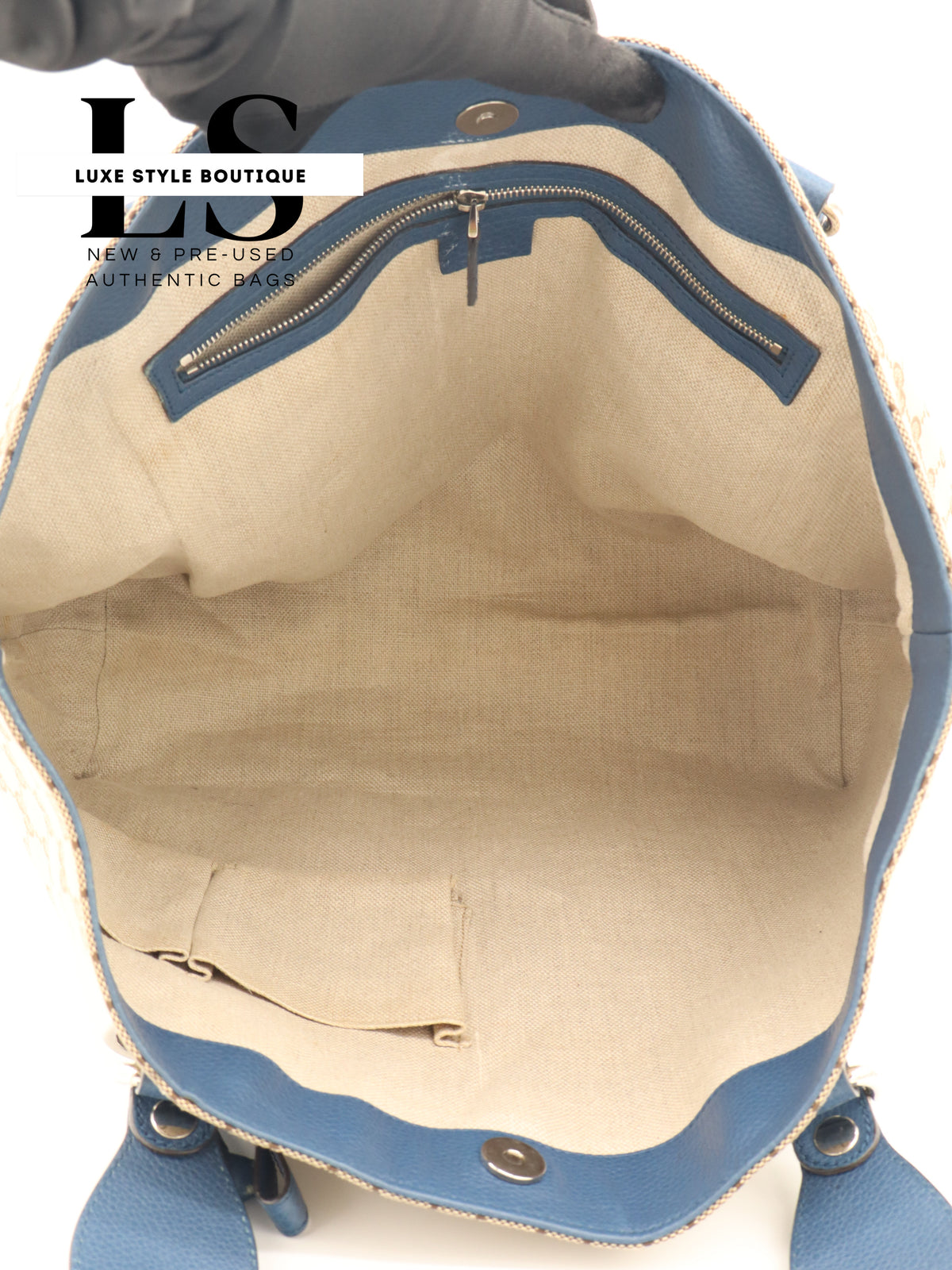 Gucci Beige/Blue GG Canvas Icon Bit Tote Bag