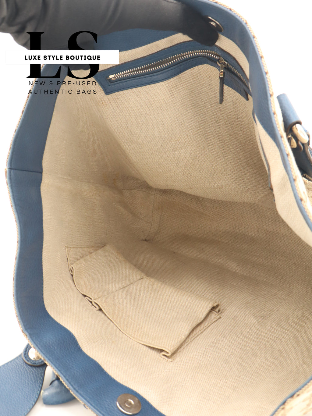 Gucci Beige/Blue GG Canvas Icon Bit Tote Bag