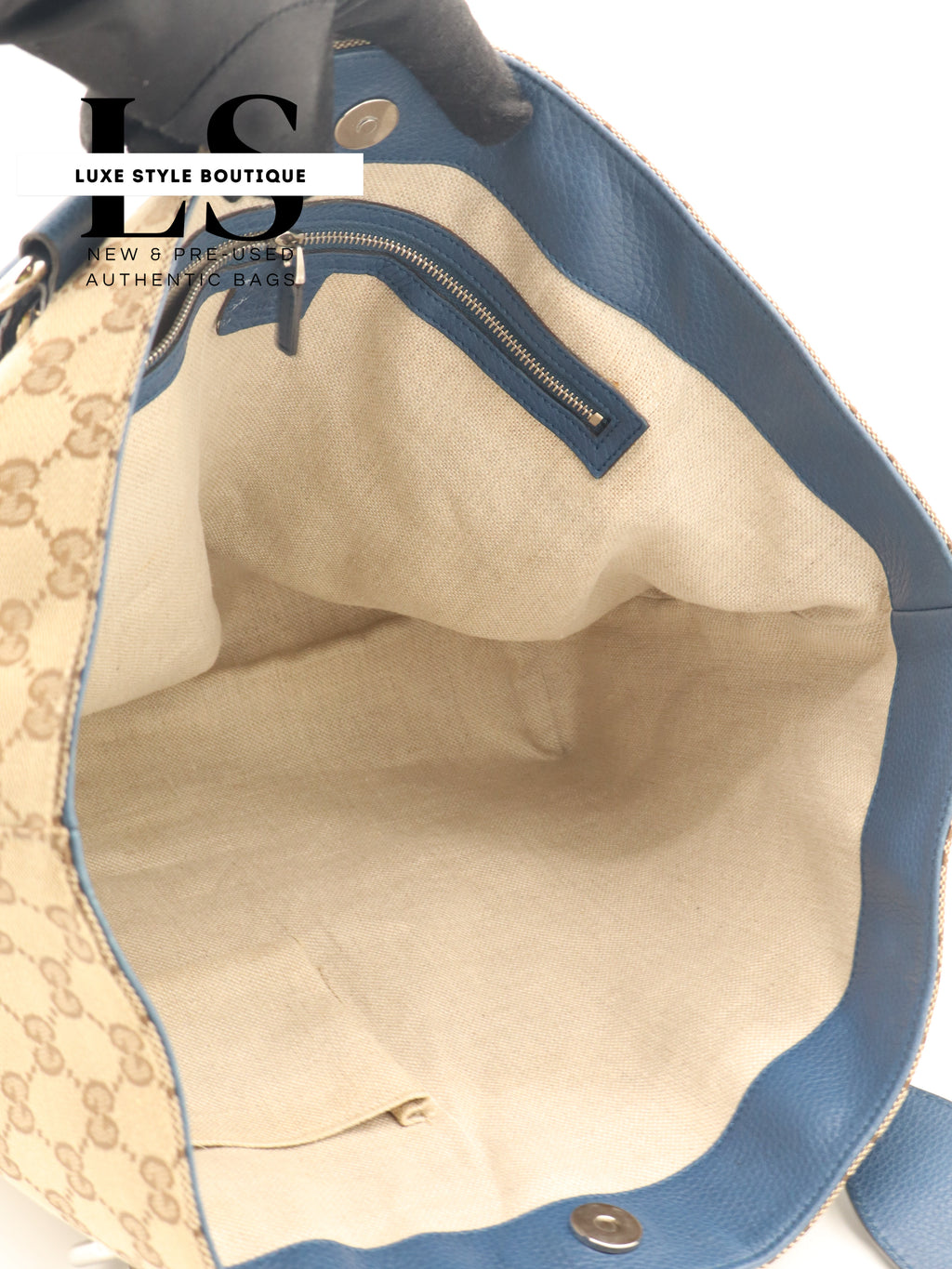 Gucci Beige/Blue GG Canvas Icon Bit Tote Bag
