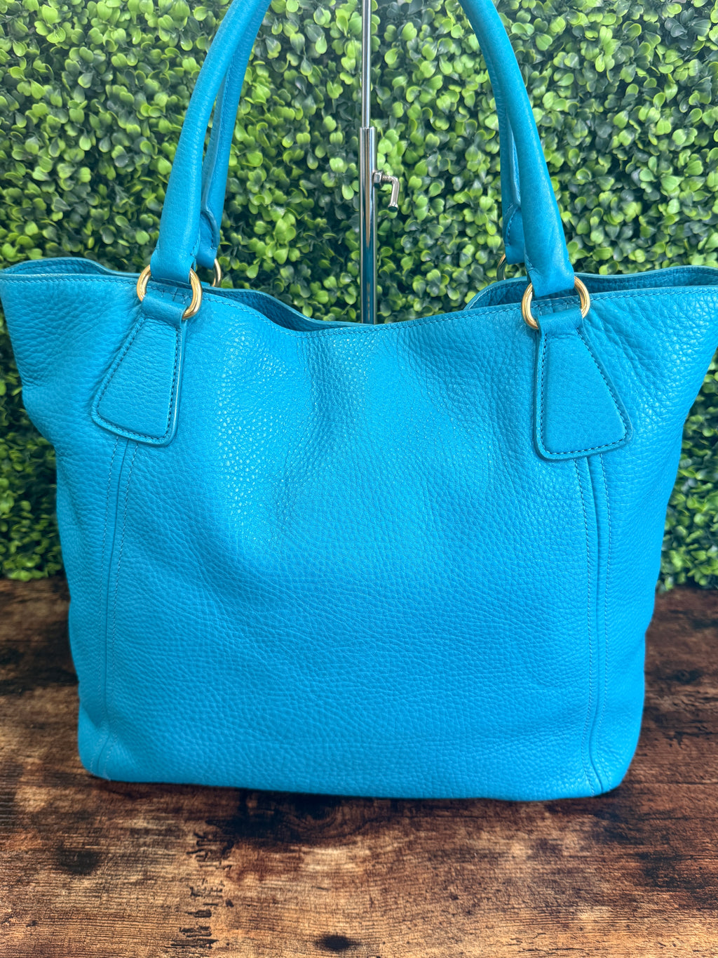 Prada Vitello Daino Side Pocket Tote Blue