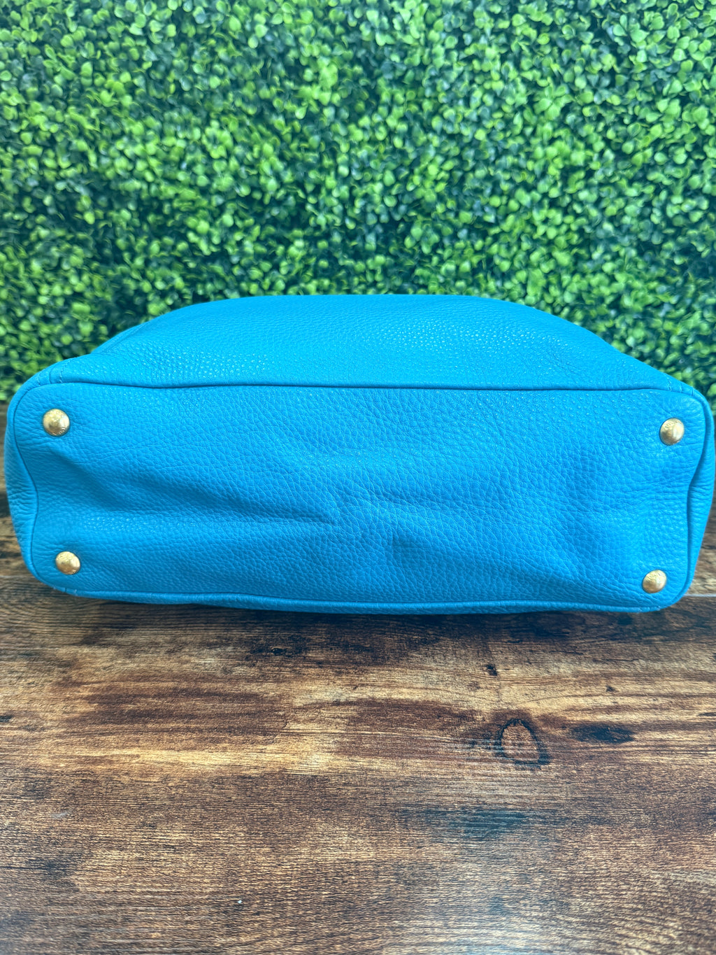 Prada Vitello Daino Side Pocket Tote Blue