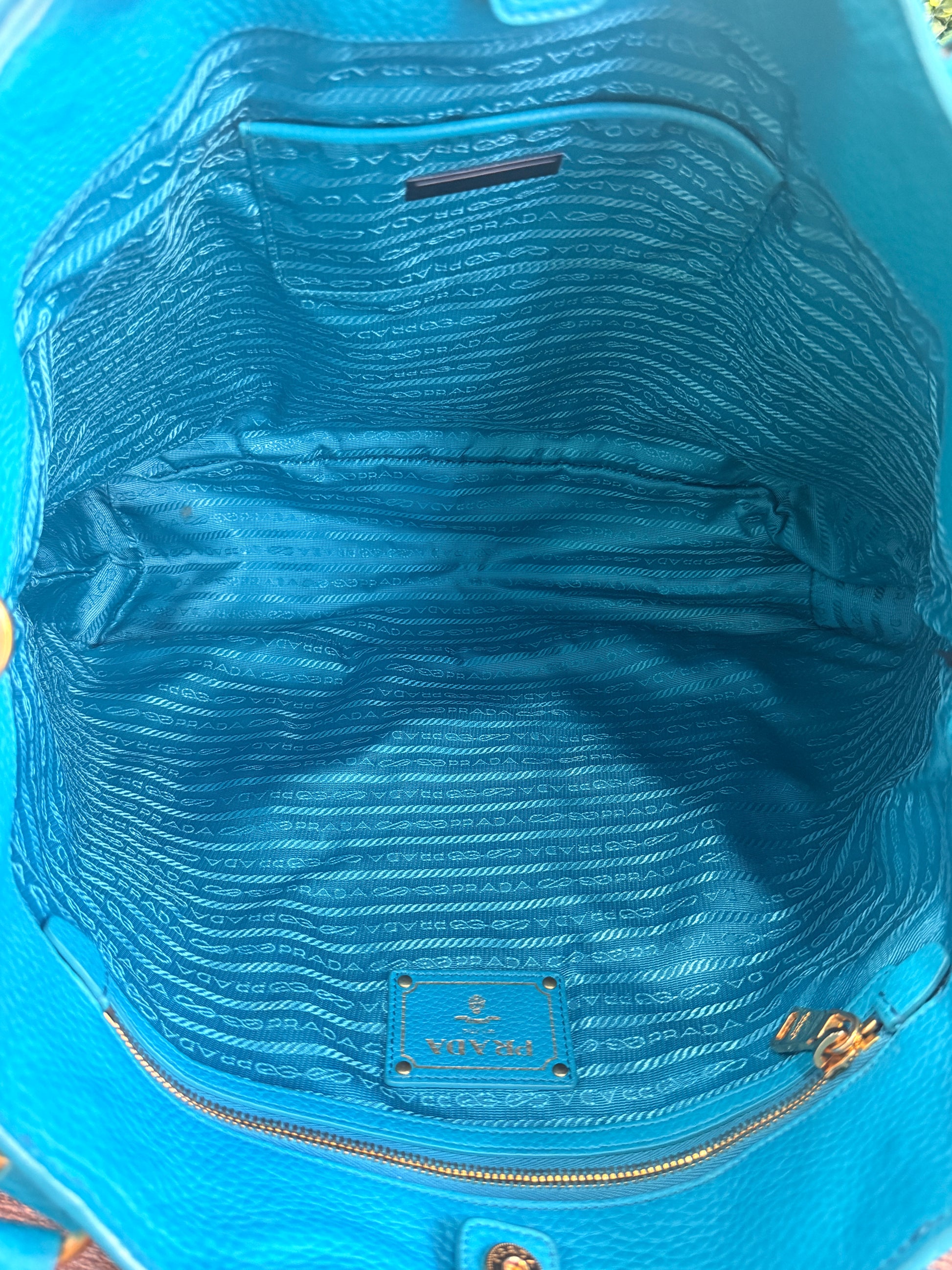 Prada Vitello Daino Side Pocket Tote Blue