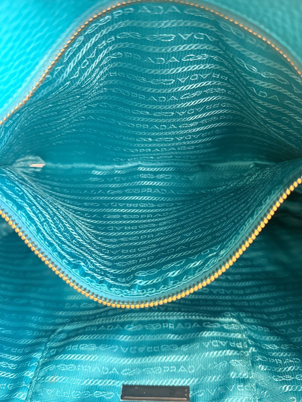 Prada Vitello Daino Side Pocket Tote Blue
