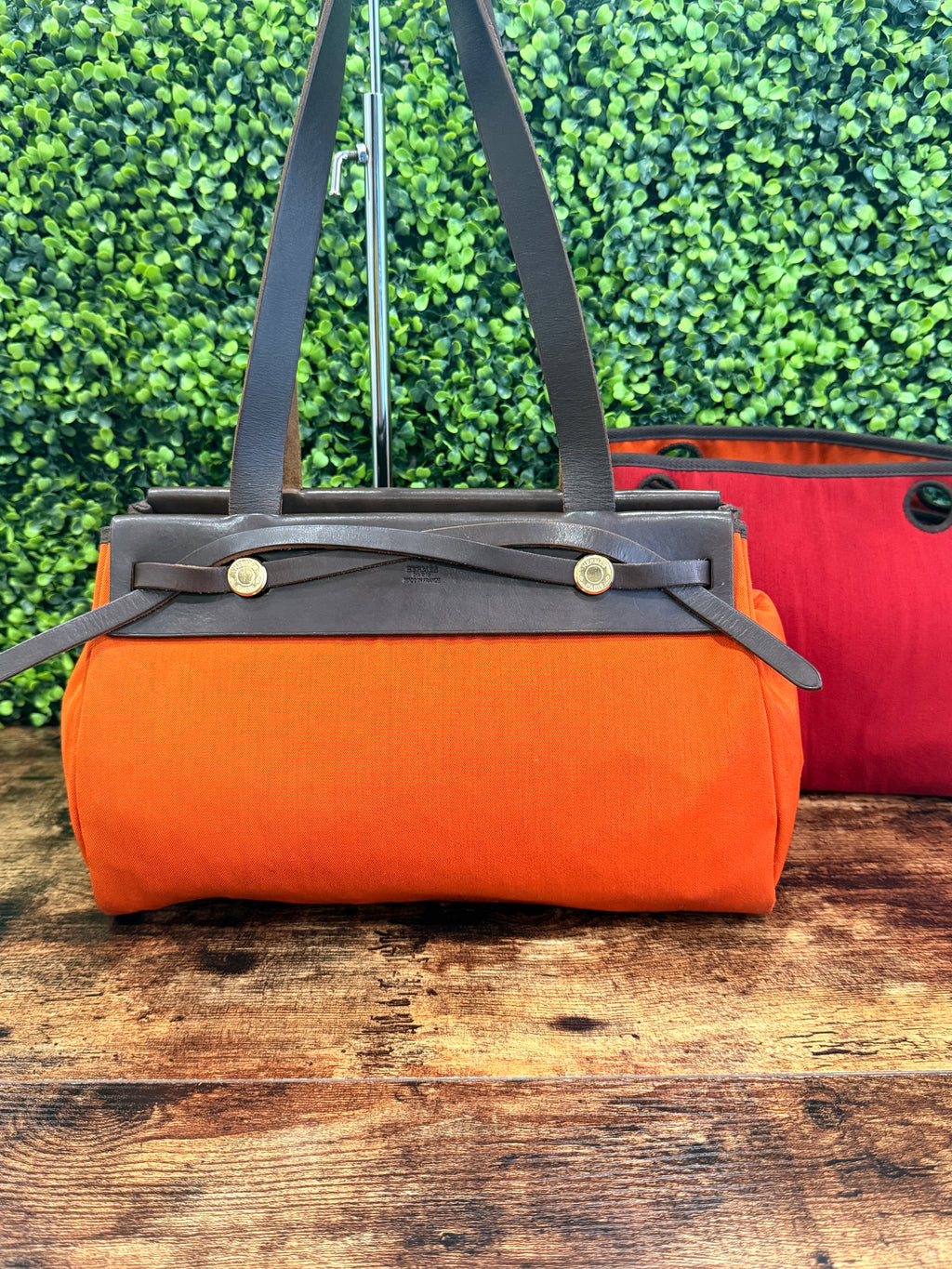 Hermes Herbag Cabas PM Orange x Red
